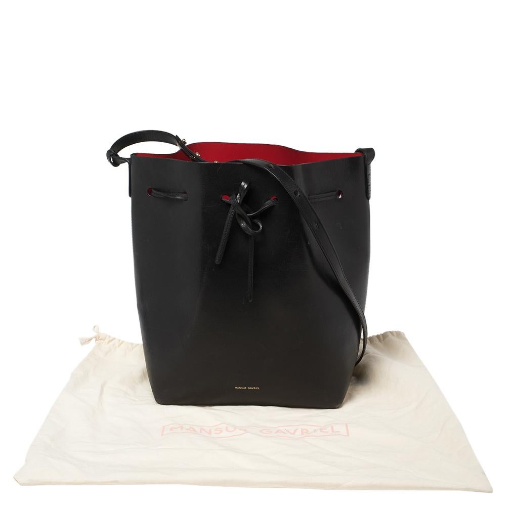 Mansur Gavriel Black Leather Drawstring Bucket Bag 3