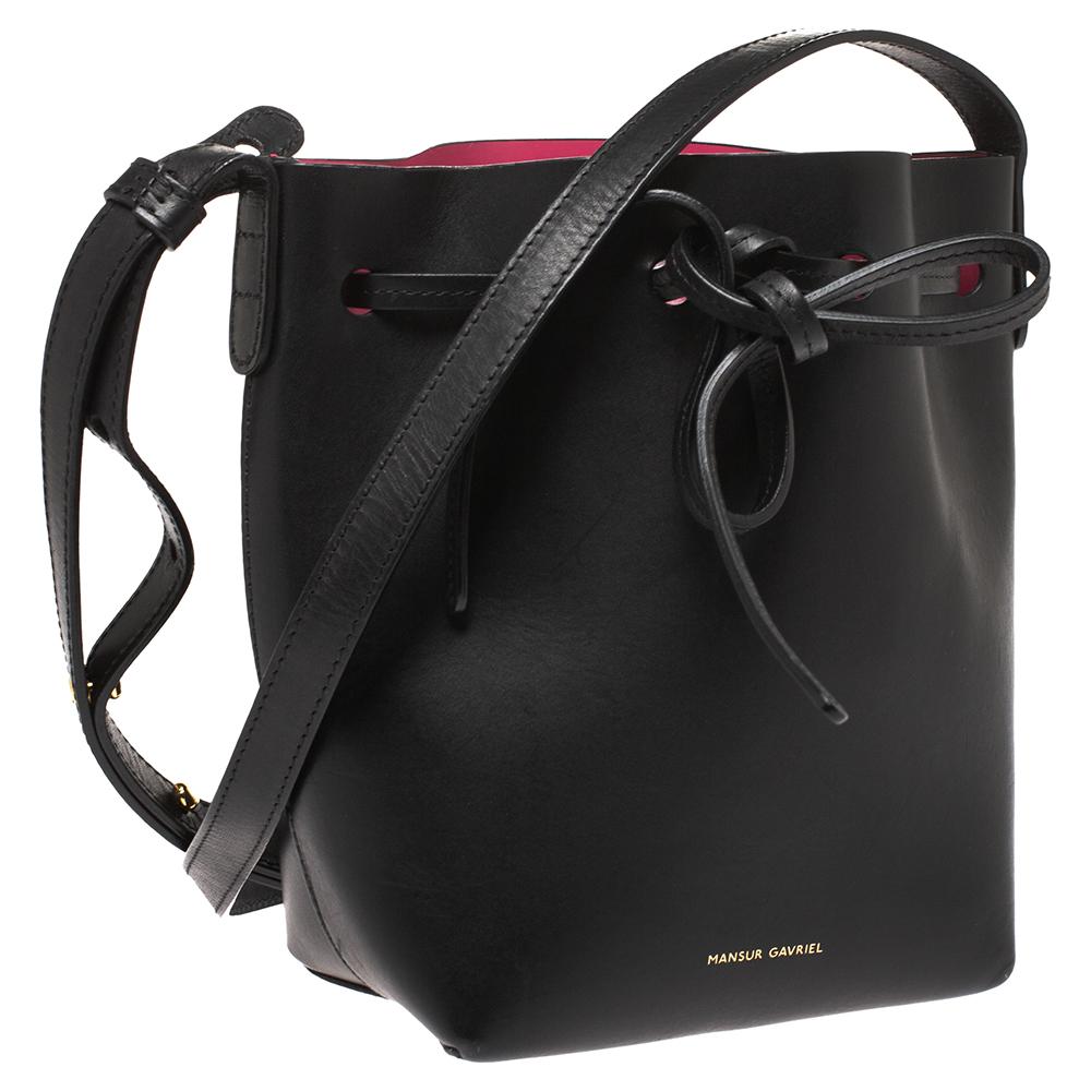 Women's Mansur Gavriel Black Leather Mini Drawstring Bag