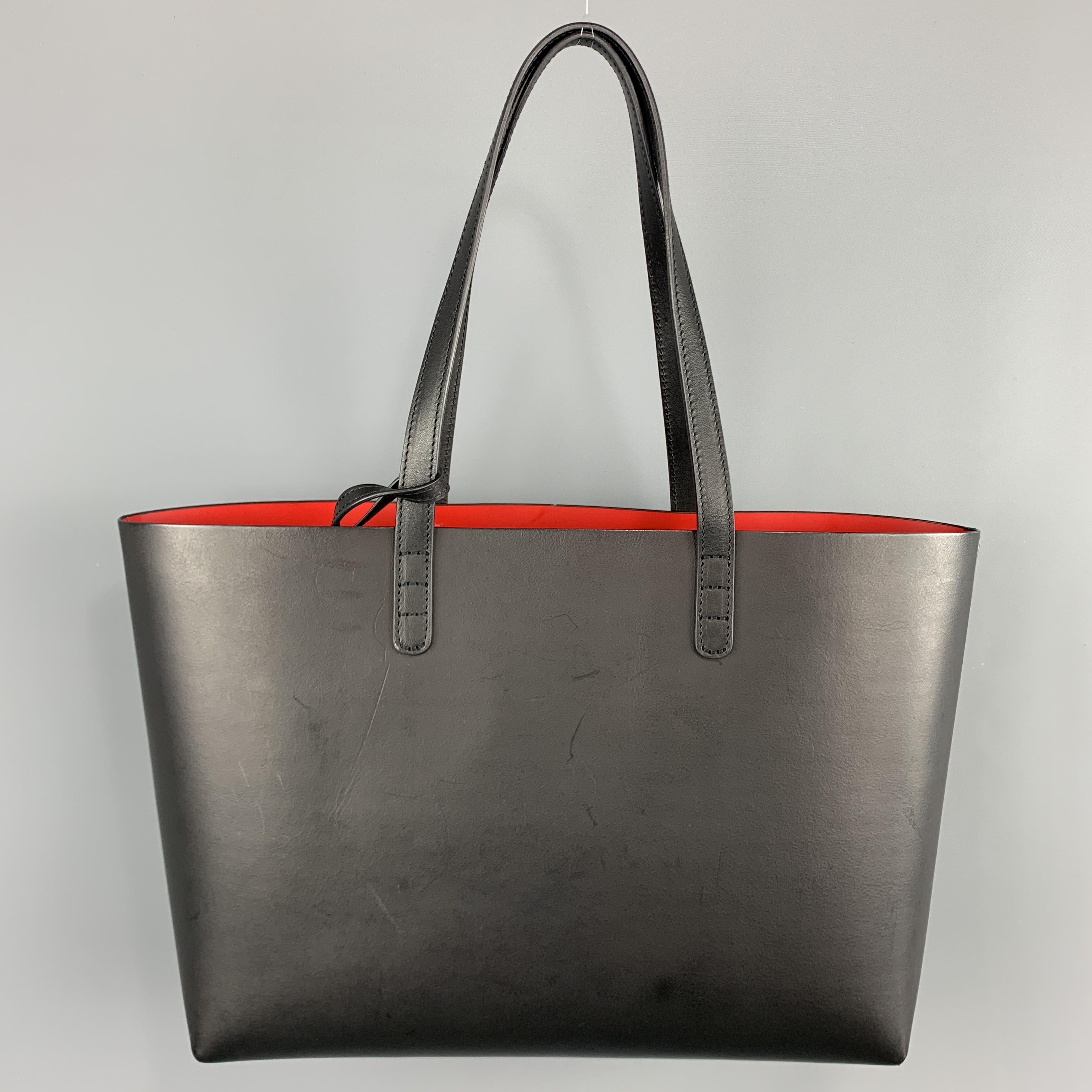 black tote with red interior