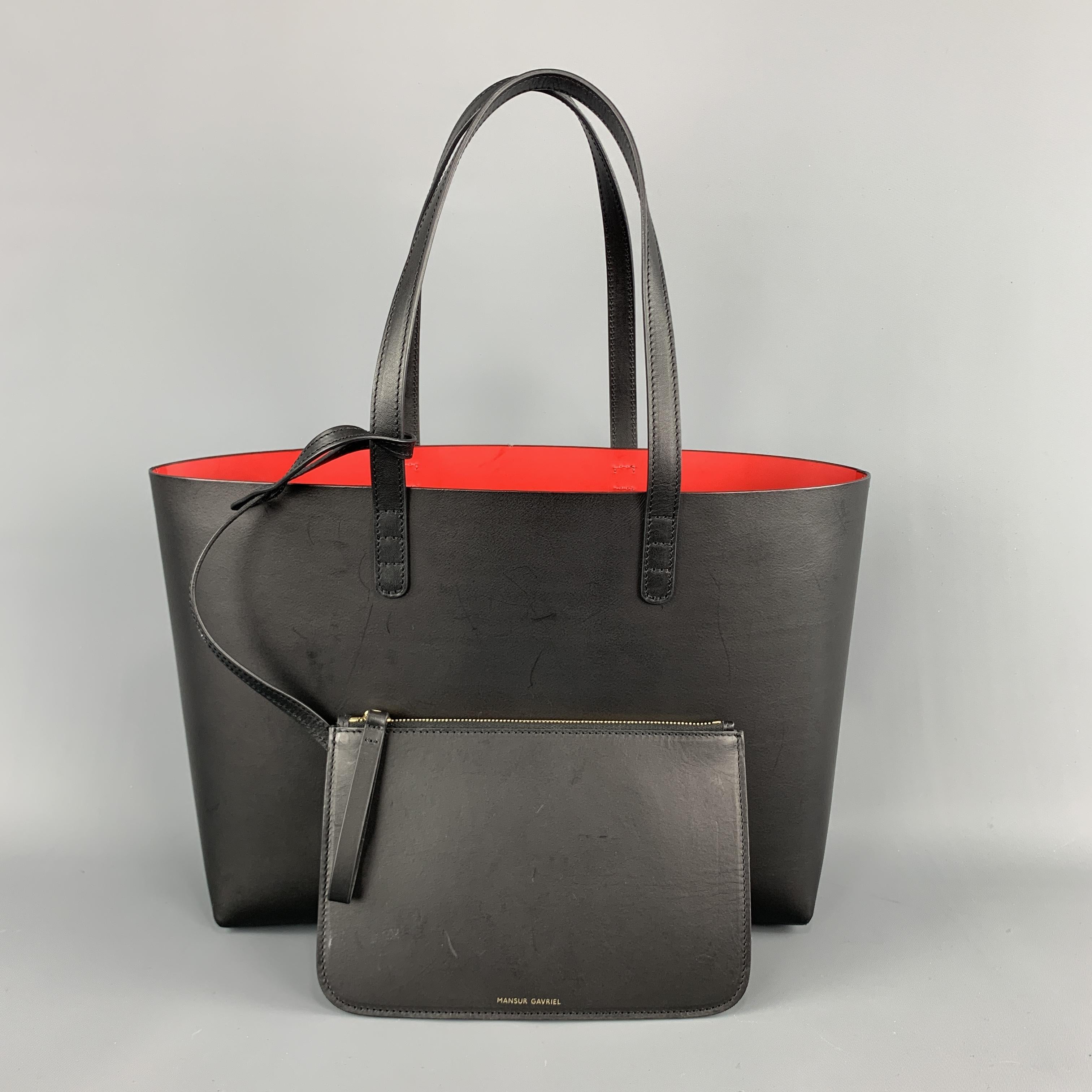 Women's or Men's MANSUR GAVRIEL Black Leather Red Interior Tote Bag