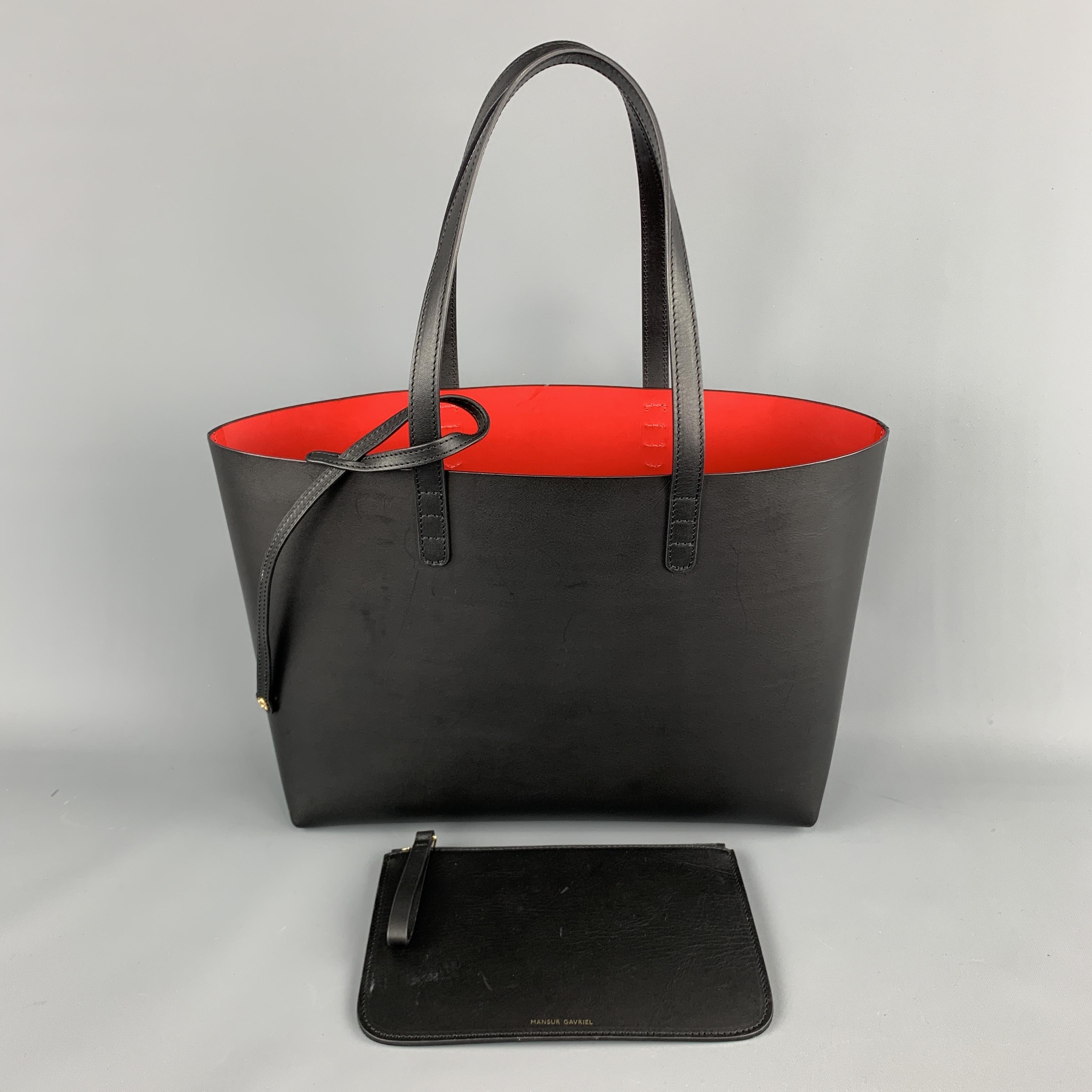MANSUR GAVRIEL Black Leather Red Interior Tote Bag 1
