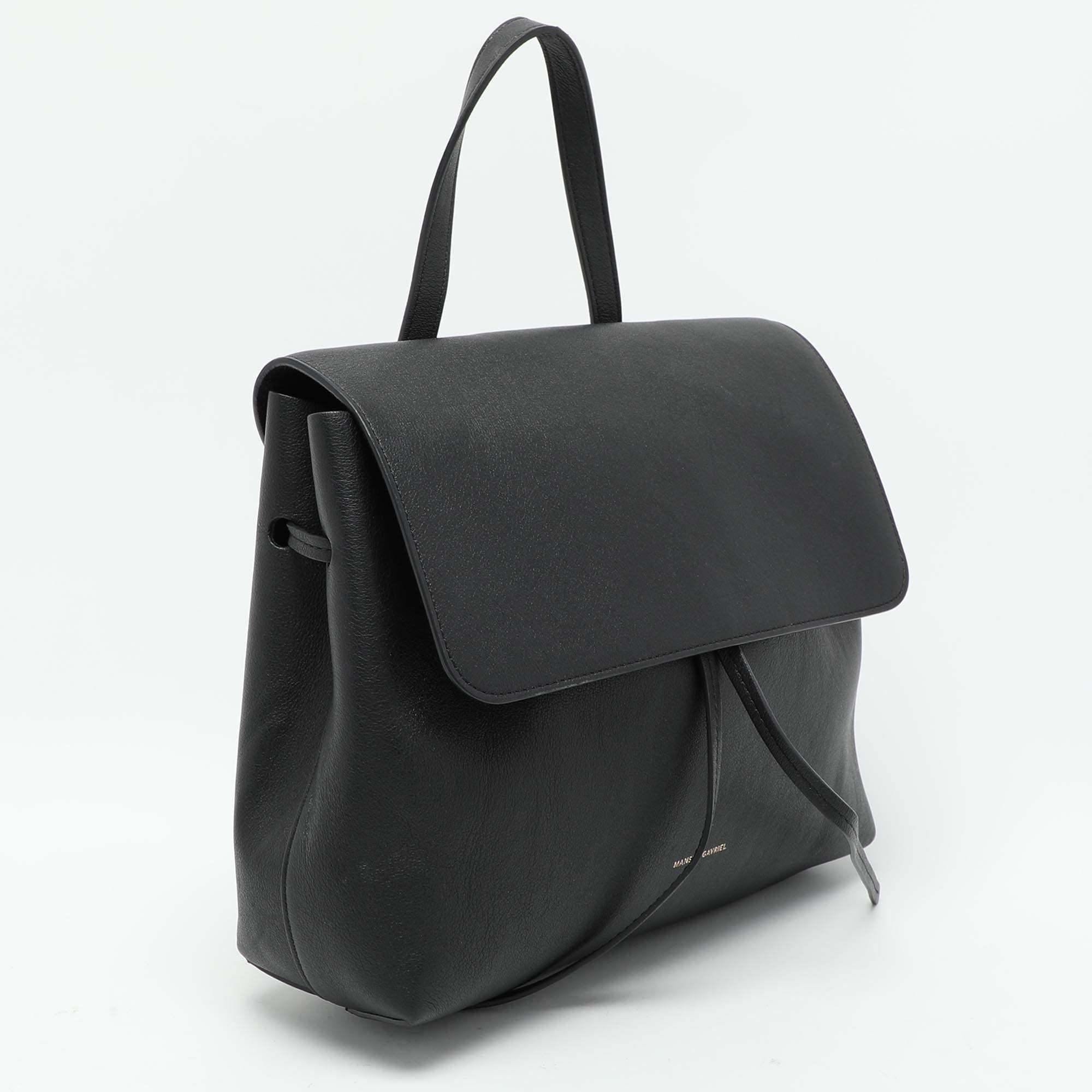 Mansur Gavriel Black Leather Soft Lady Drawstring Flap Shoulder Bag In Good Condition In Dubai, Al Qouz 2