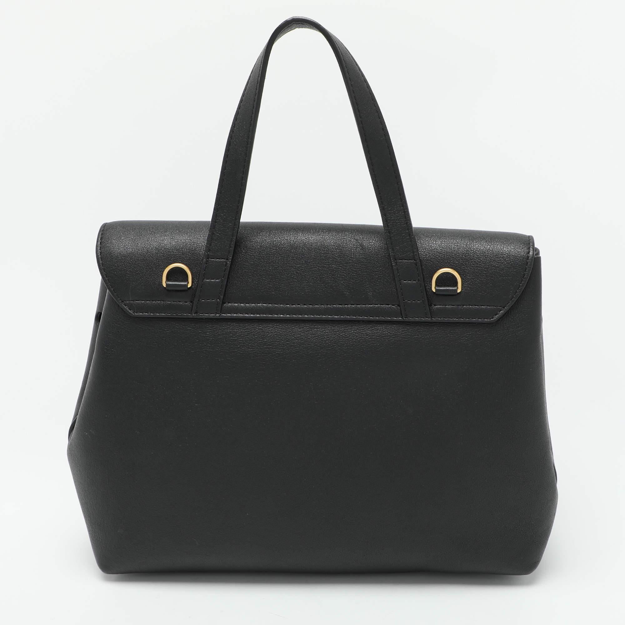 Women's Mansur Gavriel Black Leather Soft Lady Drawstring Flap Shoulder Bag