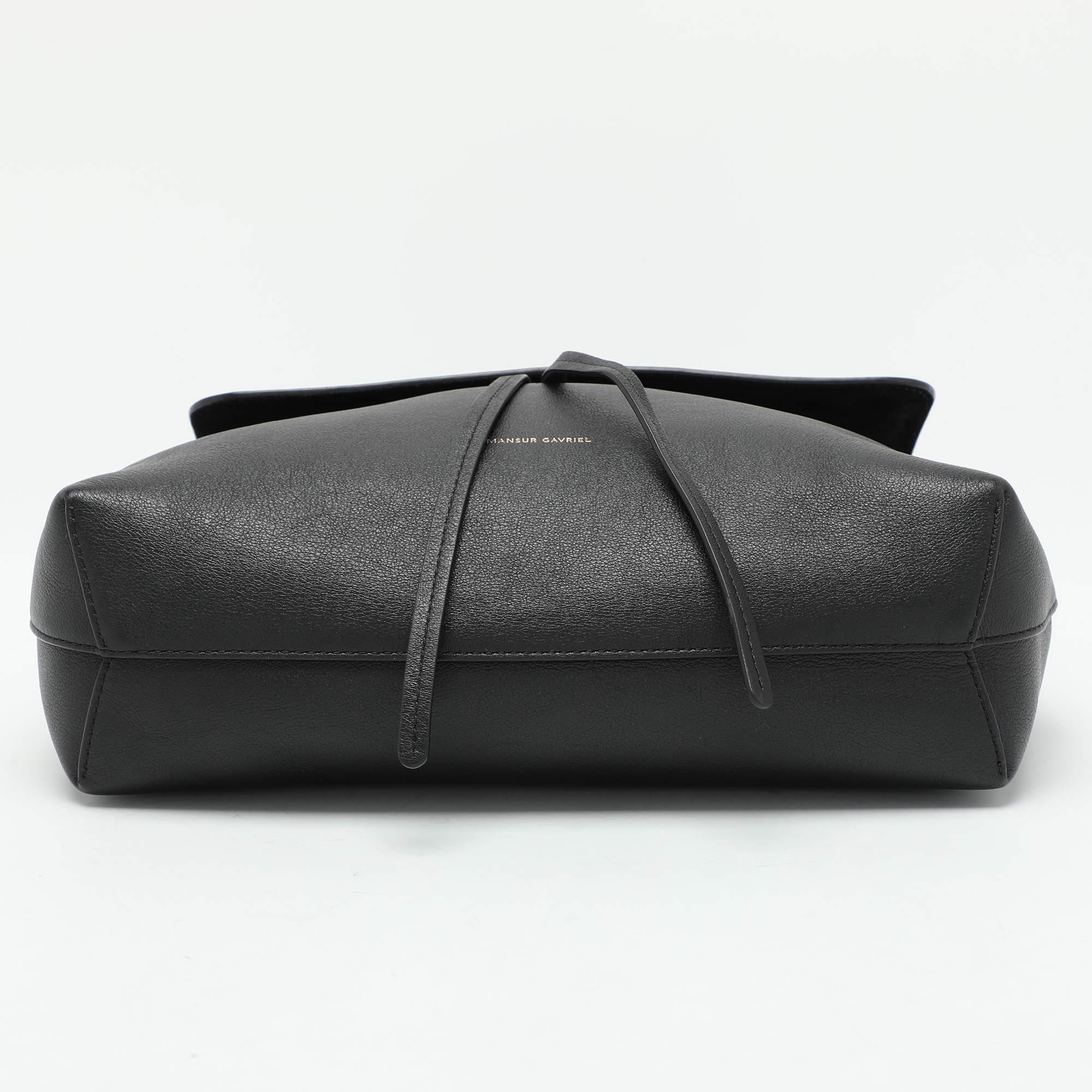 Mansur Gavriel Black Leather Soft Lady Drawstring Flap Shoulder Bag 4