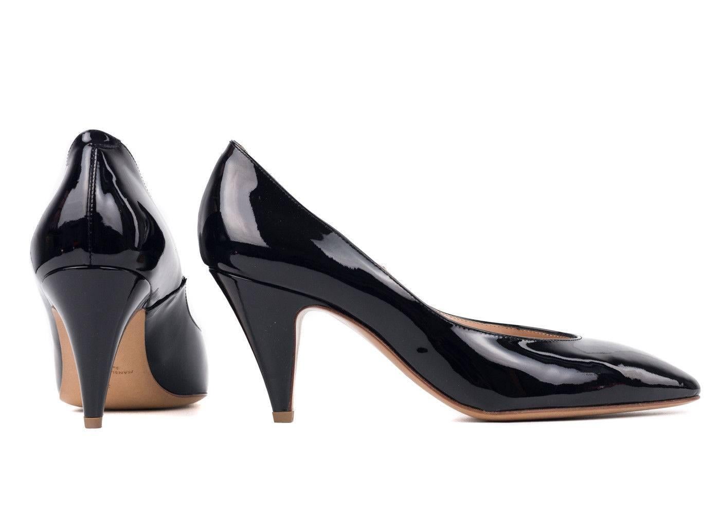Beige Mansur Gavriel Black Patent Leather 65mm Classic Heels For Sale