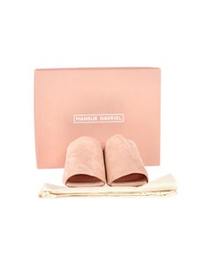 Sandali mules con tacco a blocco di Mansur Gavriel in pelle scamosciata rosa pastello