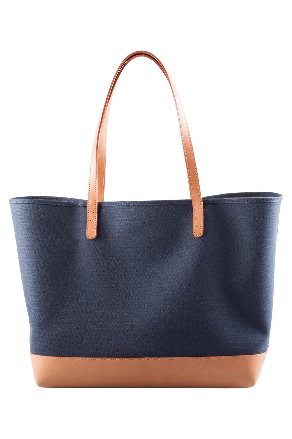 Black Mansur Gavriel Blue/Cream and Cammello Canvas and Leather Tote