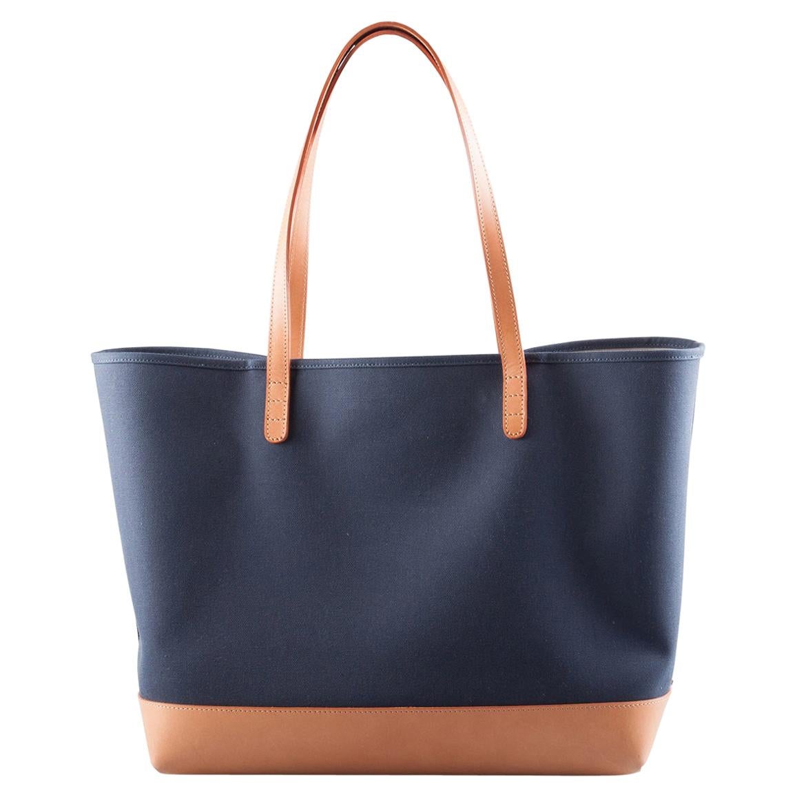 Mansur Gavriel Blue/Cream and Cammello Canvas and Leather Tote