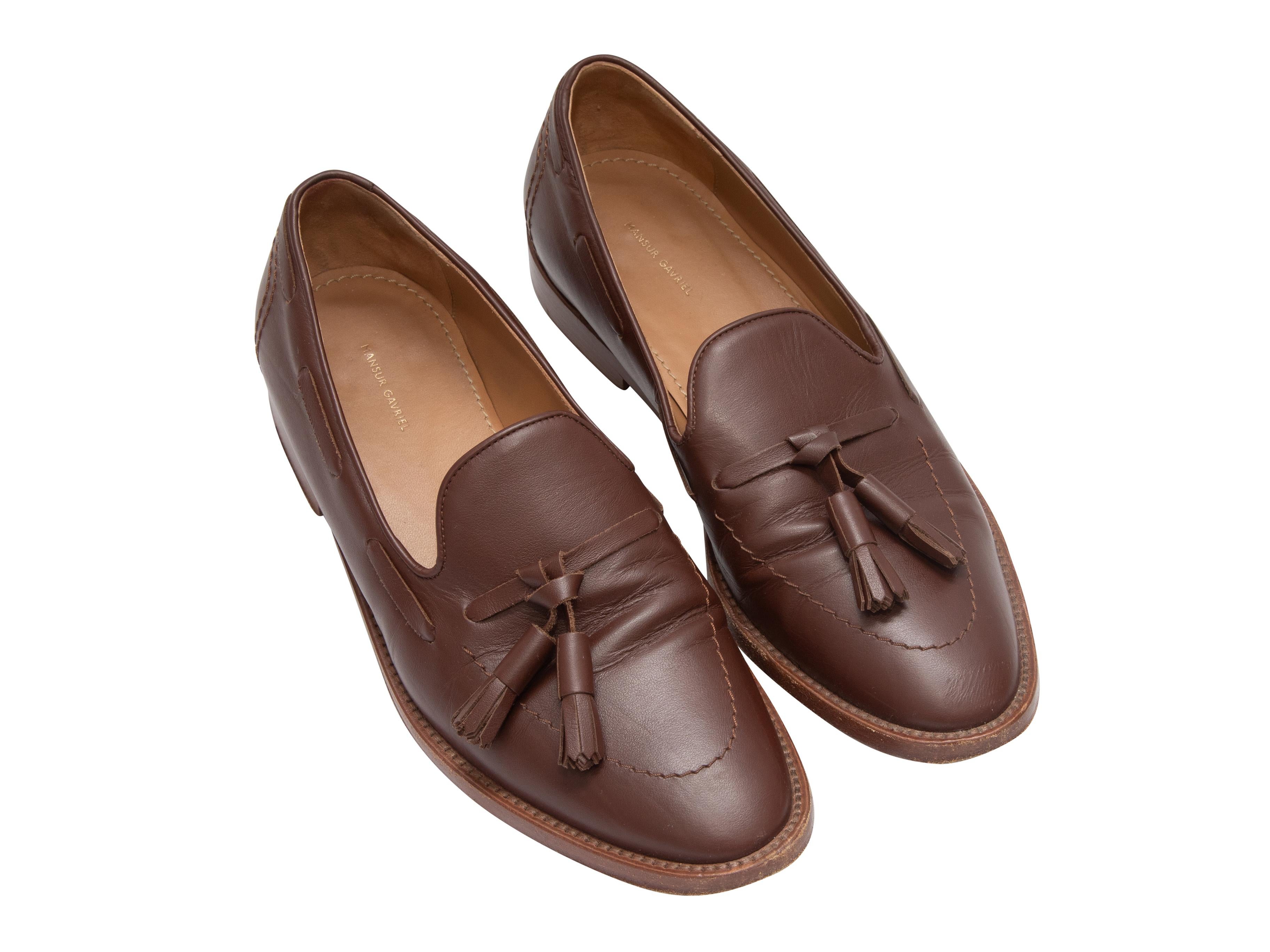 Mansur Gavriel Brown Leather Loafers With Tassel Size 7 In Good Condition For Sale In New York, NY
