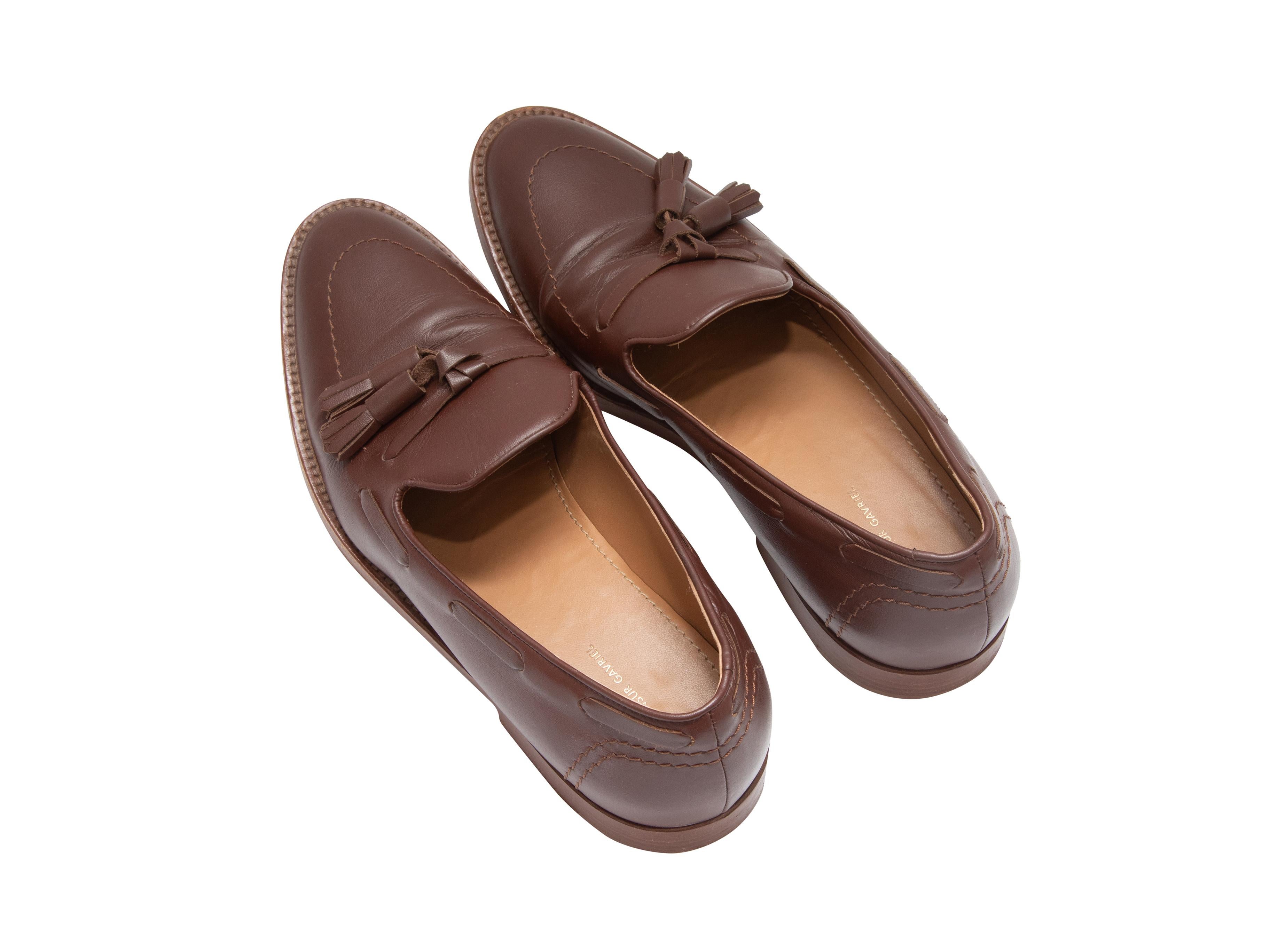Women's Mansur Gavriel Brown Leather Loafers With Tassel Size 7 For Sale