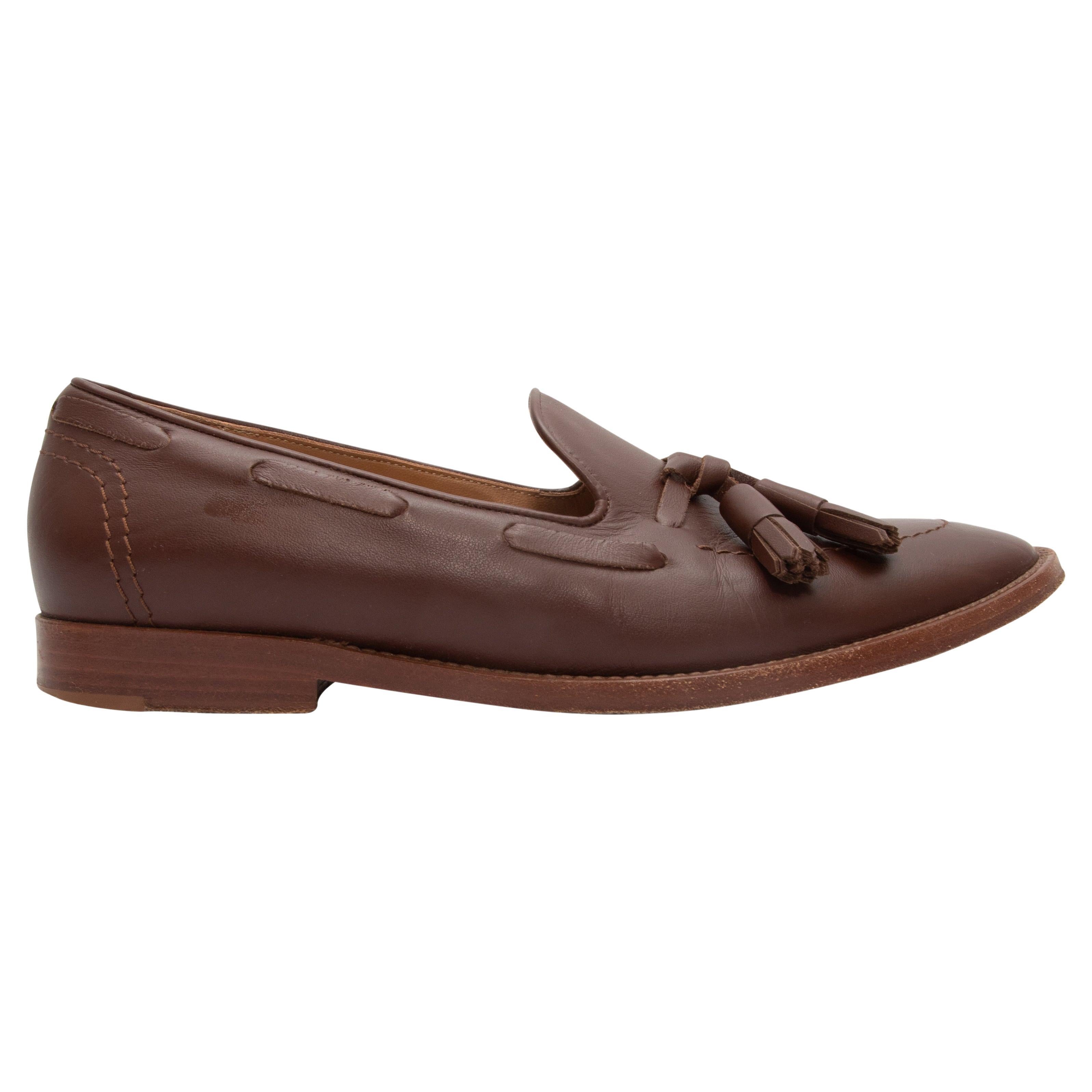 Mansur Gavriel Brown Leather Loafers With Tassel Size 7 For Sale