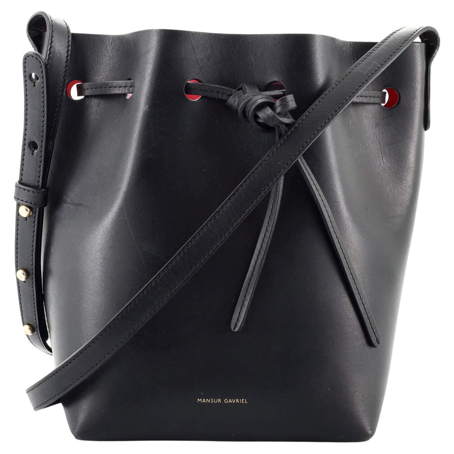 Mansur Gavriel Black/Dolly Pink Interior Leather Large Bucket Bag With ...