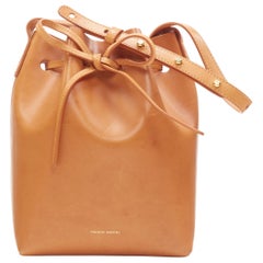 Used MANSUR GAVRIEL Bucket tan smooth leather drawstring cinch tie shoulder bag