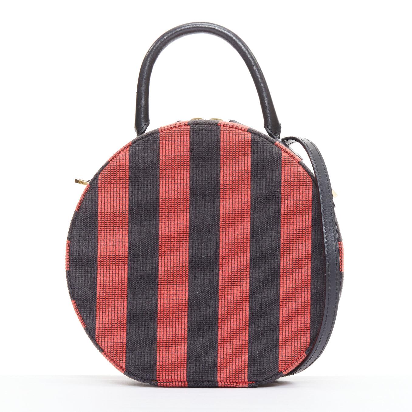 Brown MANSUR GAVRIEL Circle black red striped fabric leather trim crossbody bag For Sale