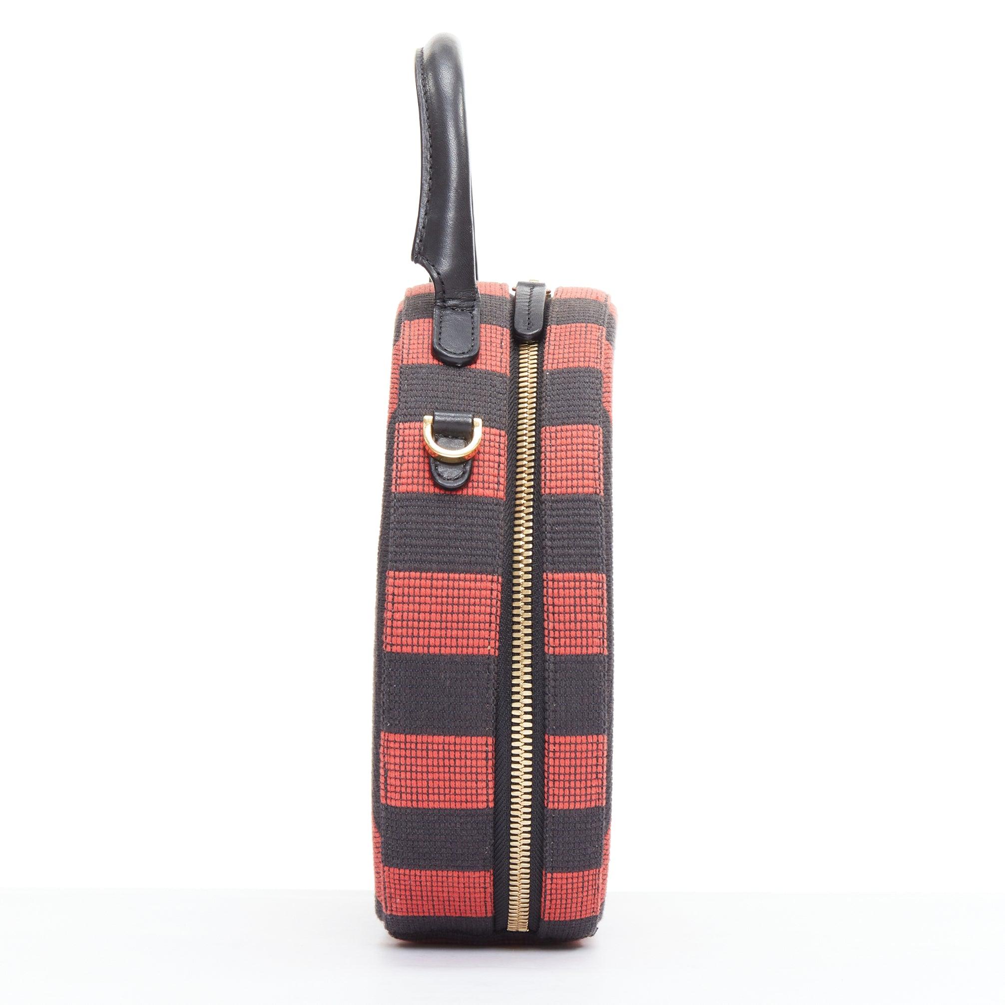 MANSUR GAVRIEL Circle black red striped fabric leather trim crossbody bag In Excellent Condition For Sale In Hong Kong, NT
