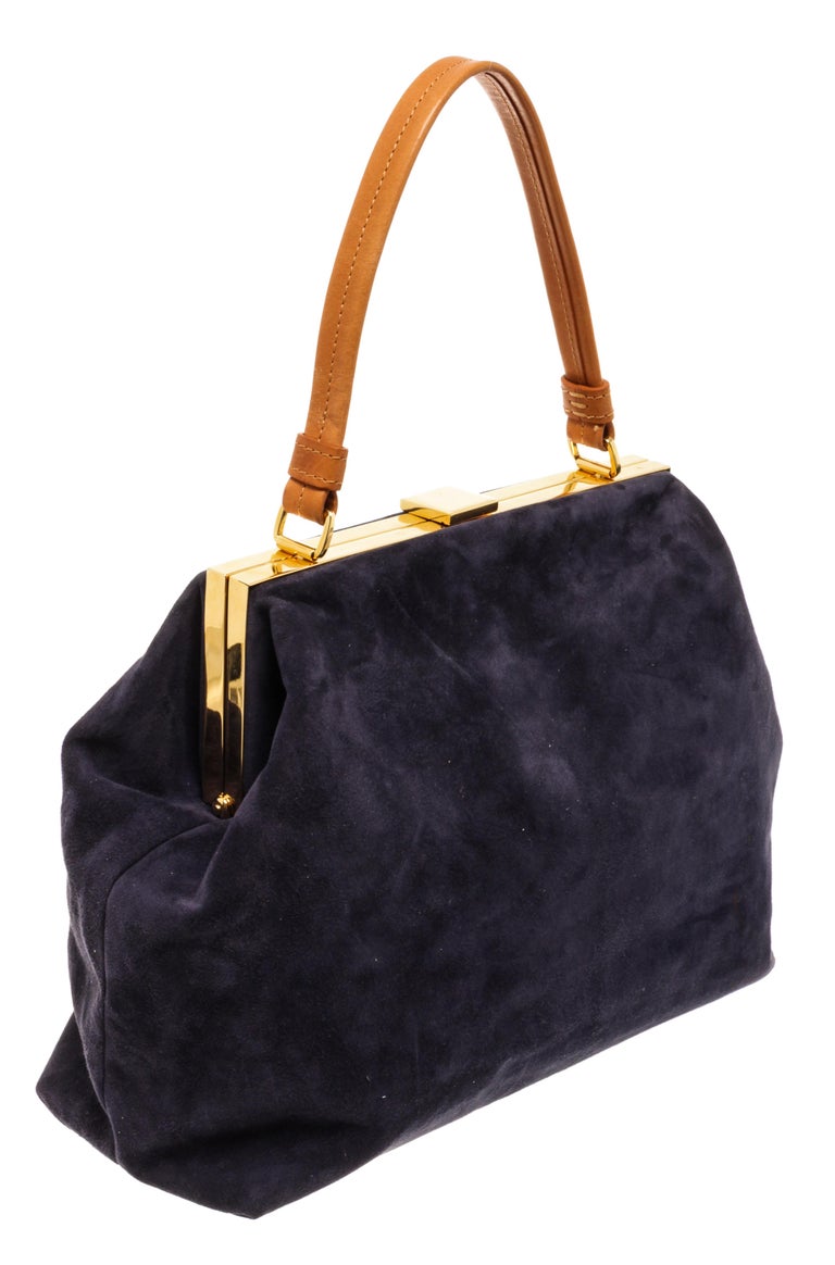 Dunkelblaue, elegante Handtasche aus Wildleder von Mansur Gavriel im