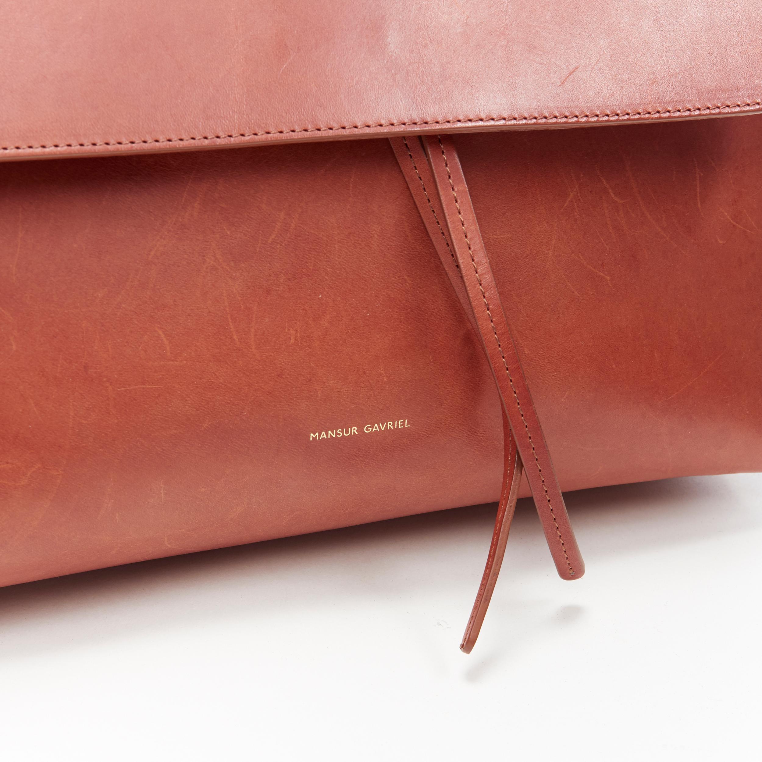 MANSUR GAVRIEL Lady cognac brown smooth leather flap shoulder satchel bag In Good Condition In Hong Kong, NT