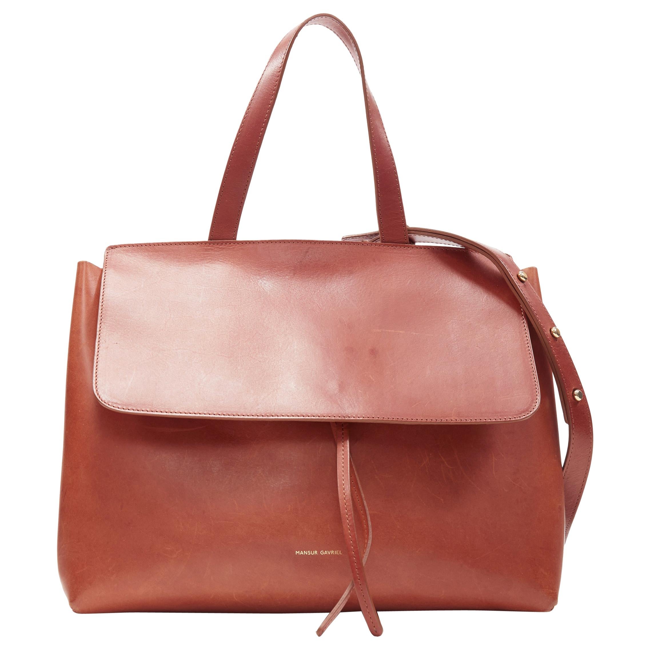 MANSUR GAVRIEL Lady cognac brown smooth leather flap shoulder satchel bag