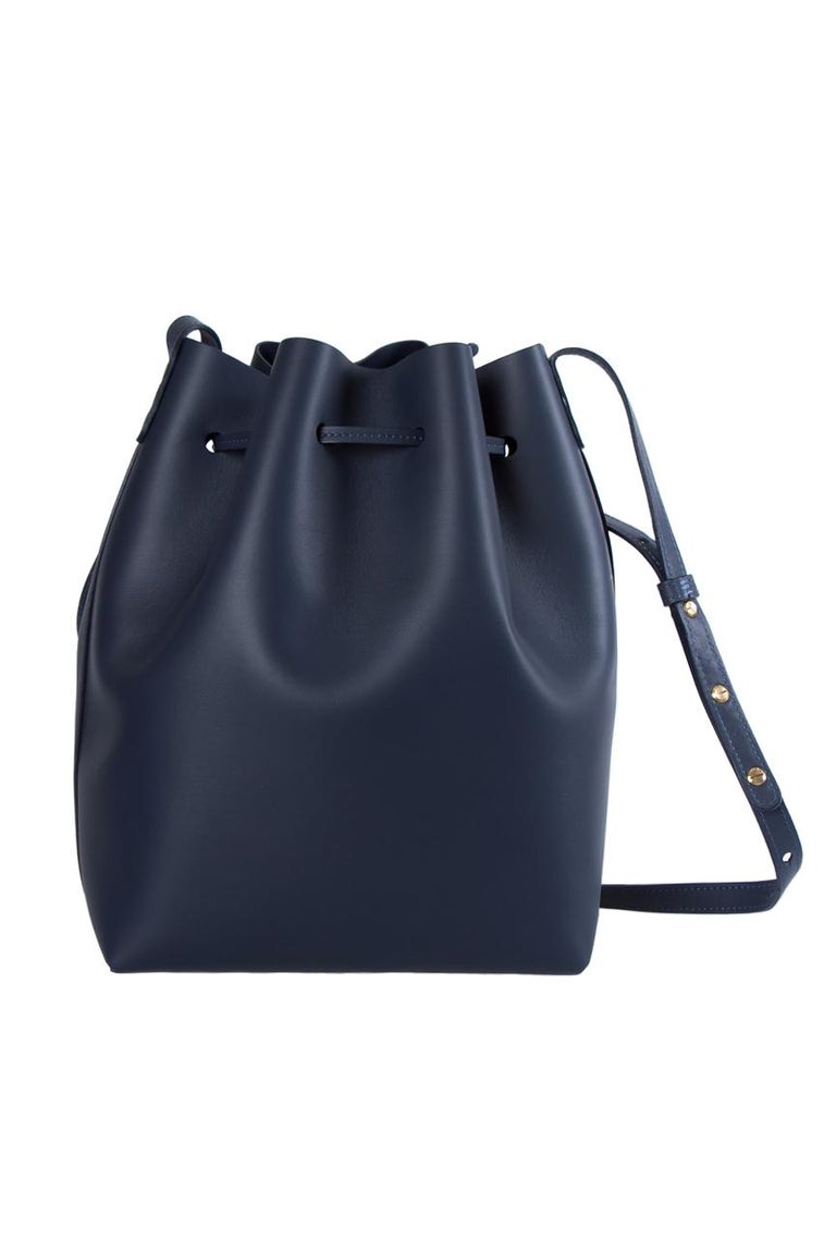Mansur Gavriel Navy Blue Leather Bucket Bag For Sale at 1stDibs
