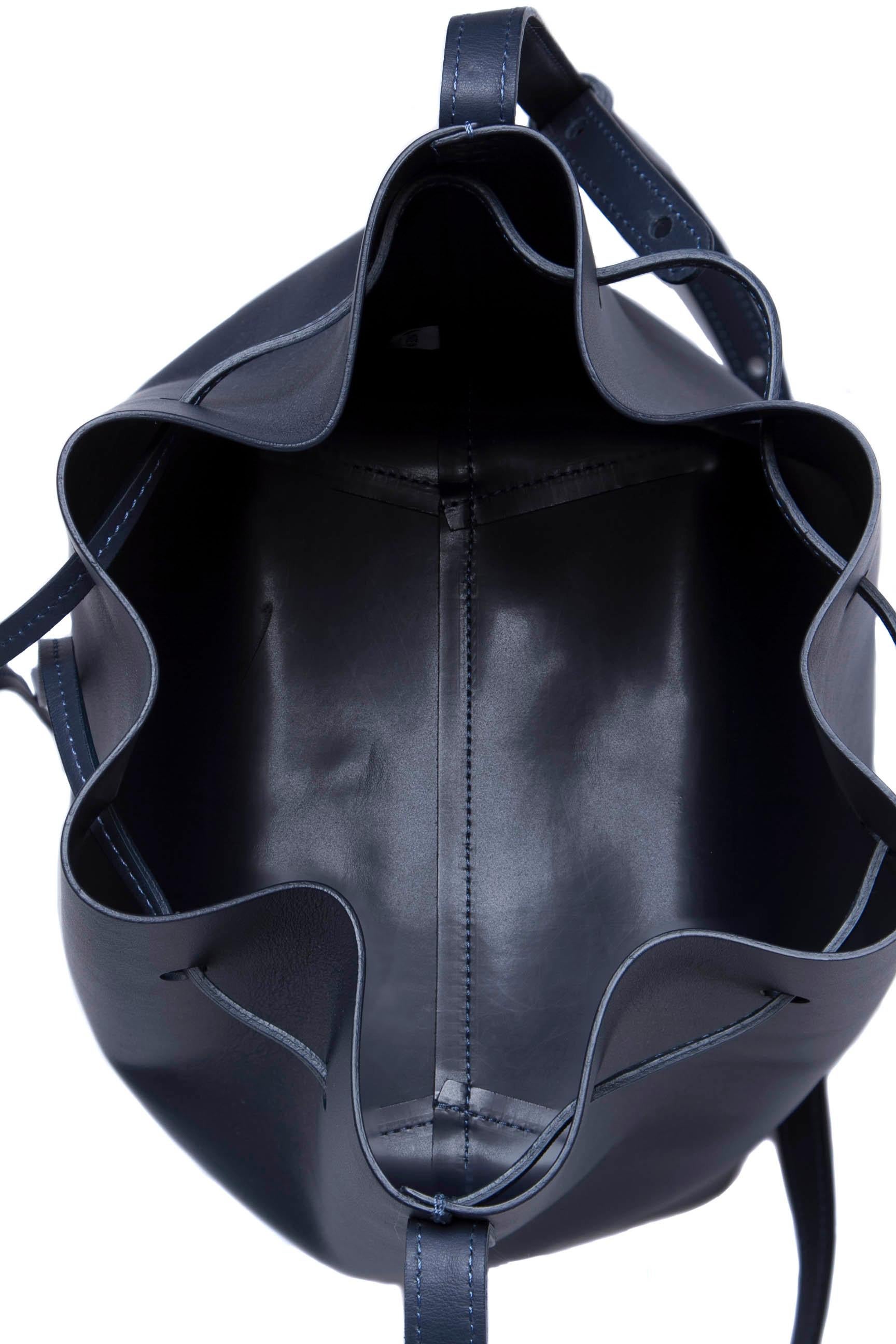Black Mansur Gavriel Navy Blue Leather Bucket Bag