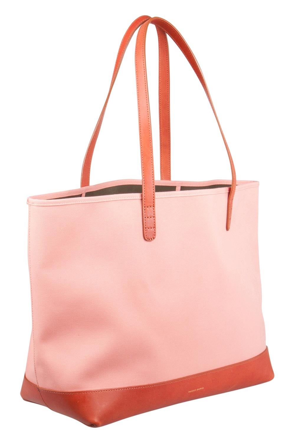 Pink Mansur Gavriel Peach/Brown Canvas and Leather Large Tote