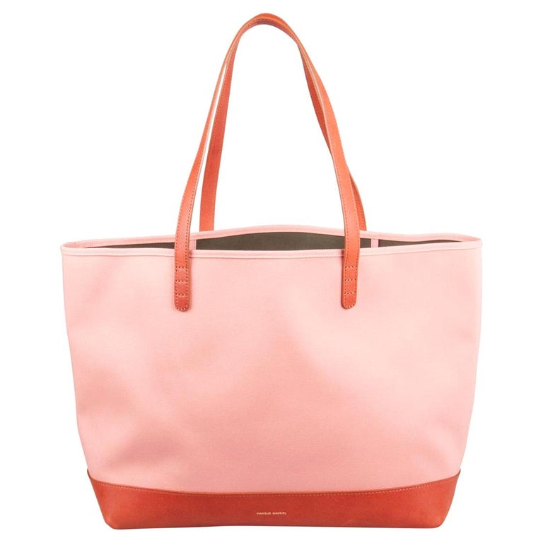 Mansur Gavriel Peach/Brown Canvas and Leather Large Tote at 1stDibs