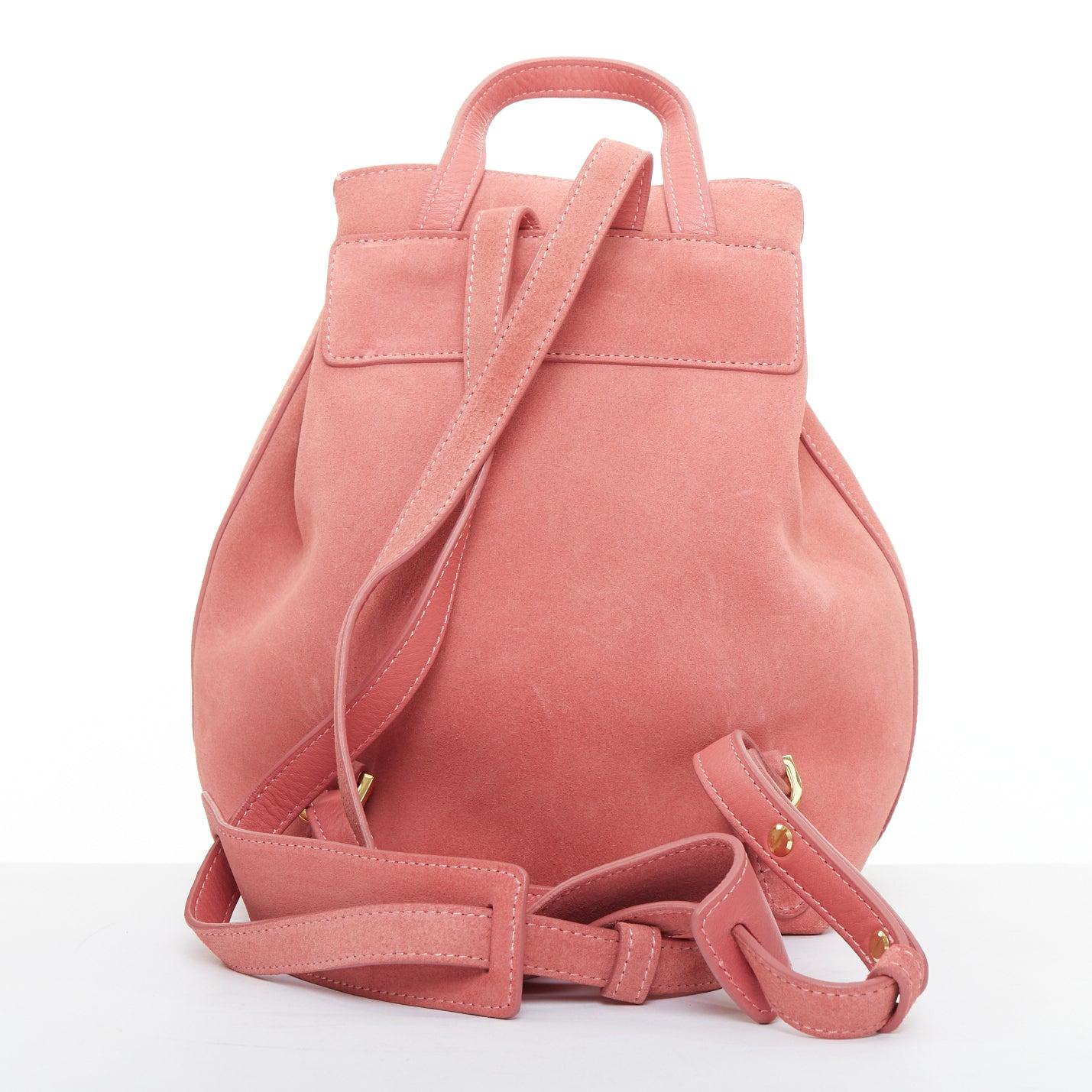 Donna Mansur Gavriel Mini zaino in pelle scamosciata rosa con logo in oro in vendita