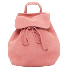 Mansur Gavriel Mini zaino in pelle scamosciata rosa con logo in oro
