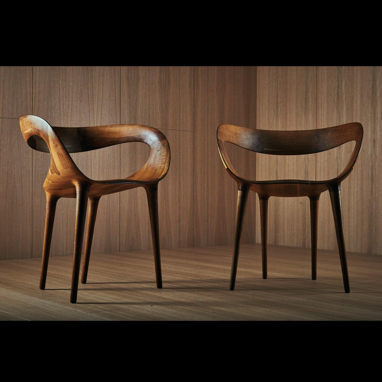 English 'Manta' Contemporary Dining Chair in Fumed Oak by Object Studio For Sale