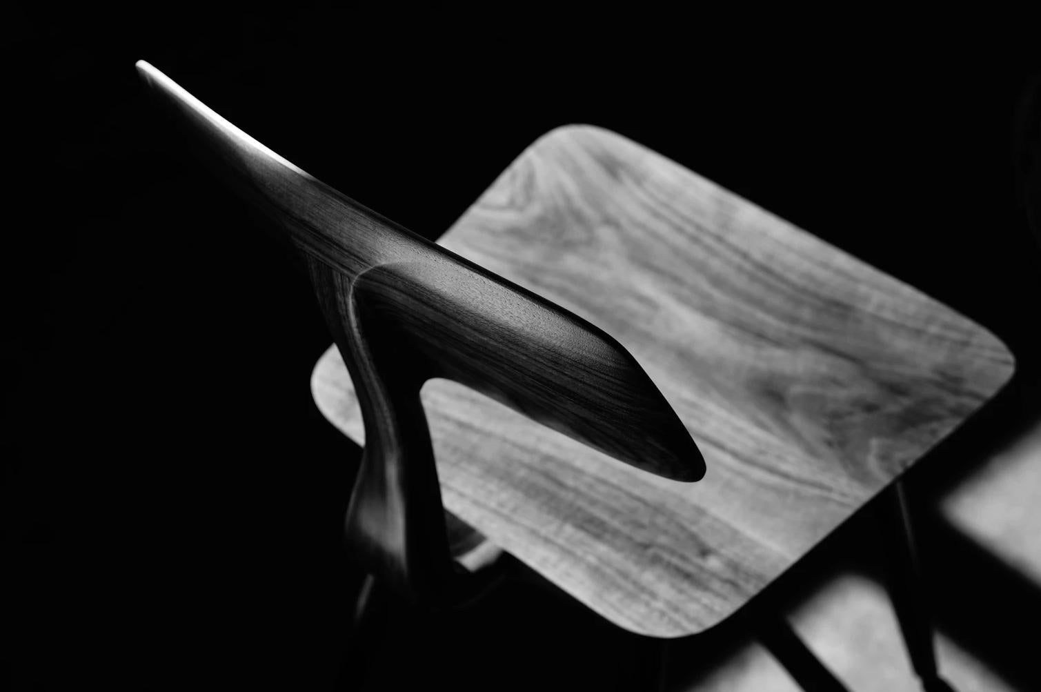 American Mantaray Chair in Walnut Wood, Hand-Sculpted Dining Chair by Kokora For Sale