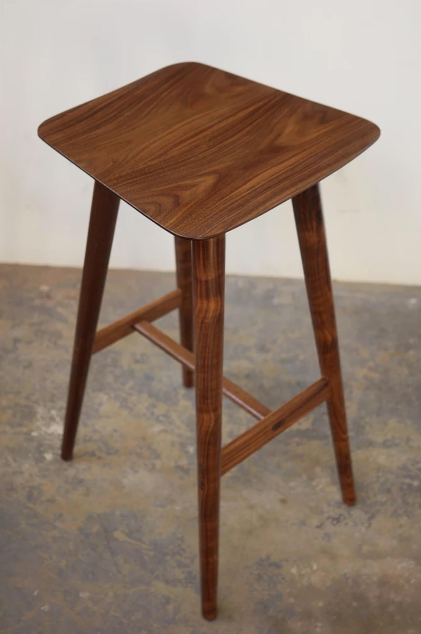 Elm Mantaray Counter Stool in Walnut Wood, Hand-Sculpted Stool by Kokora For Sale