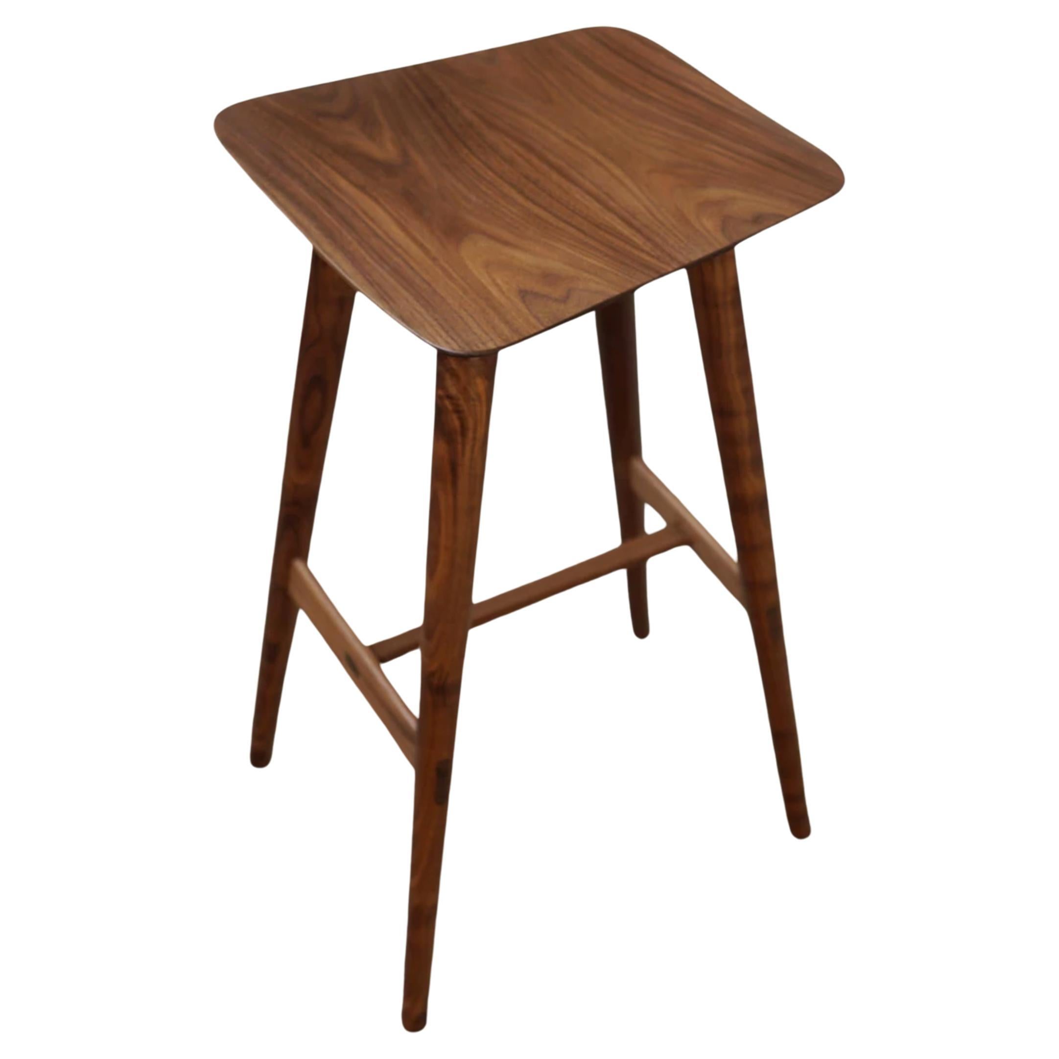 Mantaray Counter Stool in Walnut Wood, Hand-Sculpted Stool by Kokora For Sale