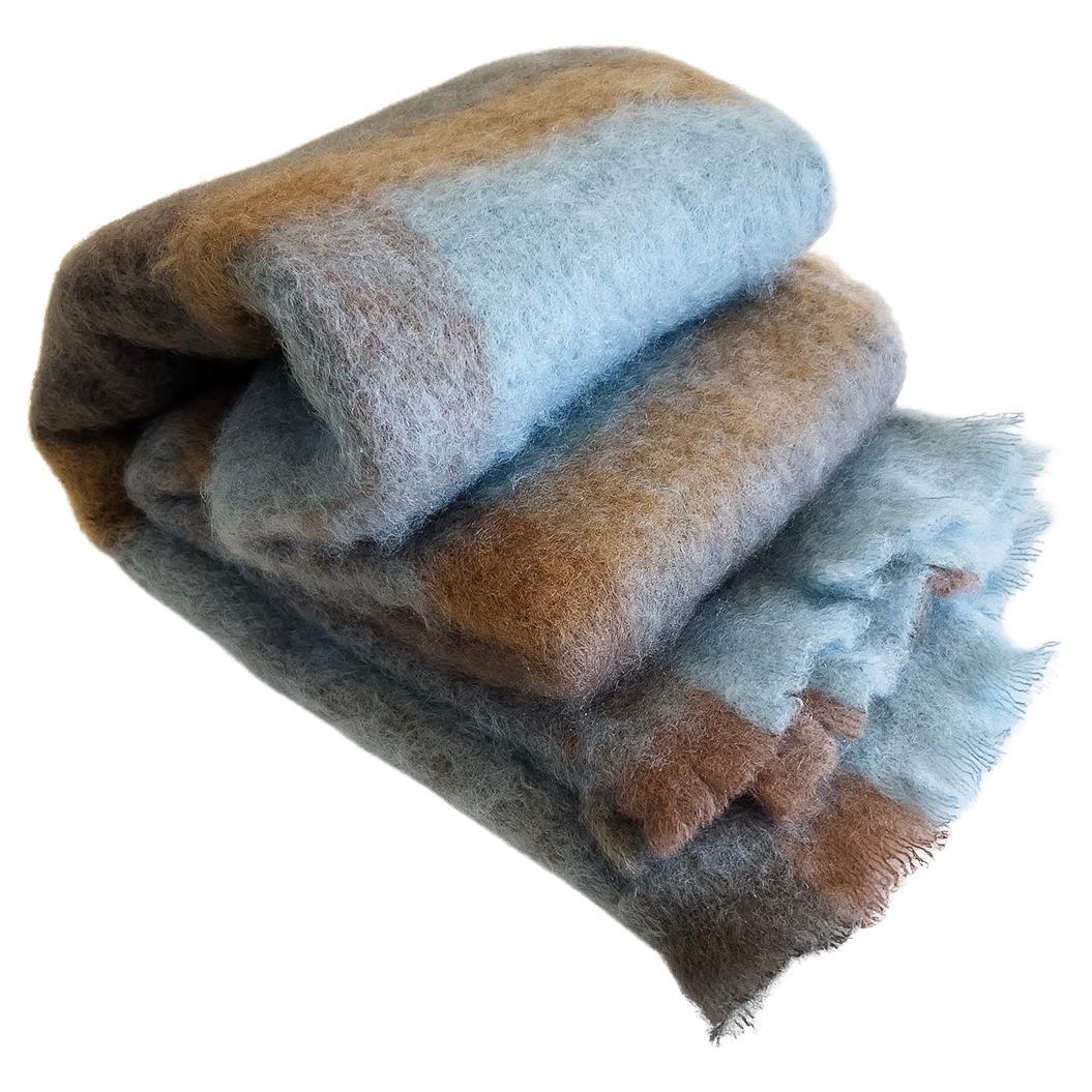 Mantas Ezcaray Dusty Blue Fuzzy Mohair Blanket Throw For Sale at 1stDibs