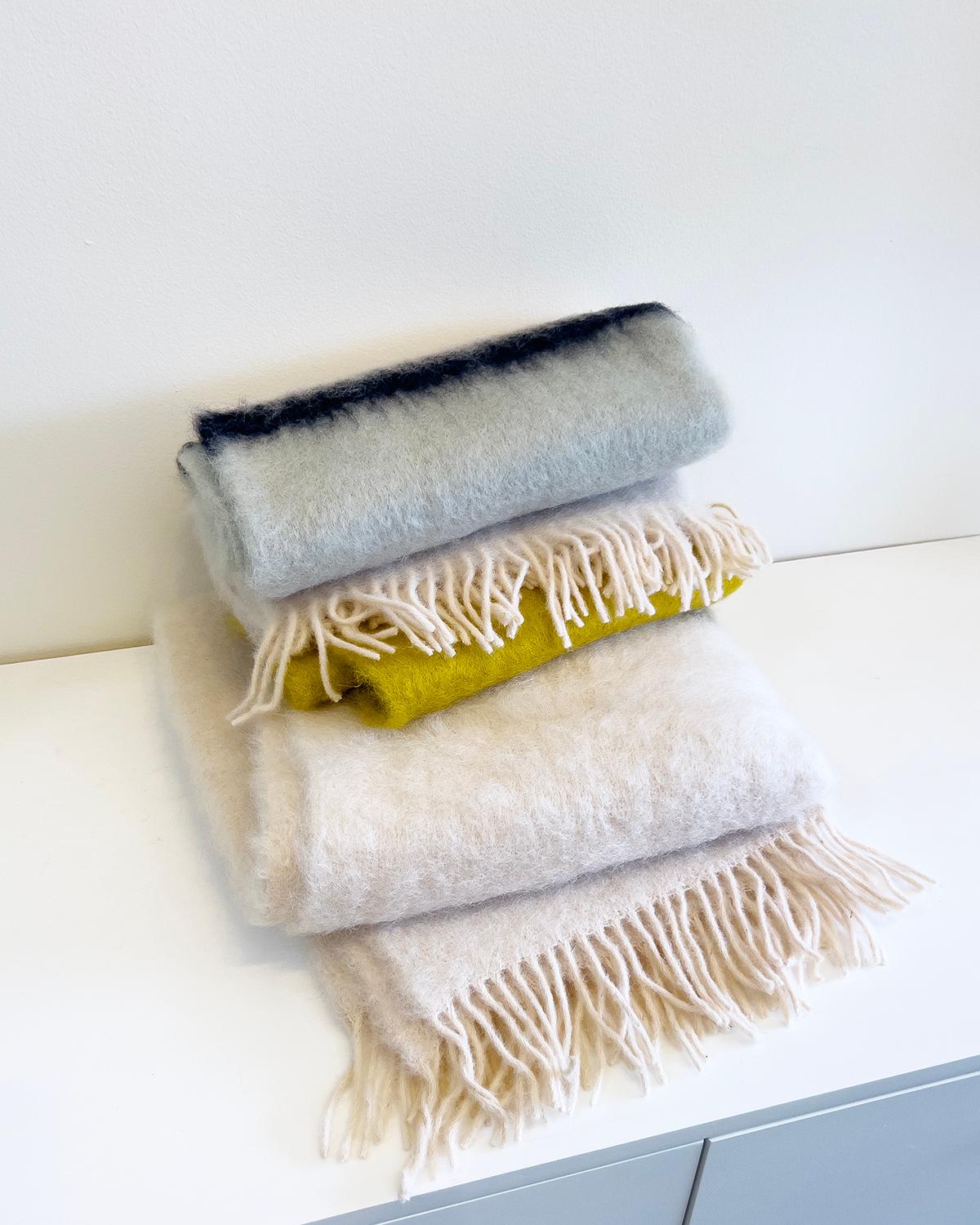 Spanish Mantas Ezcaray Color Block Fuzzy Mohair Blanket Throw For Sale