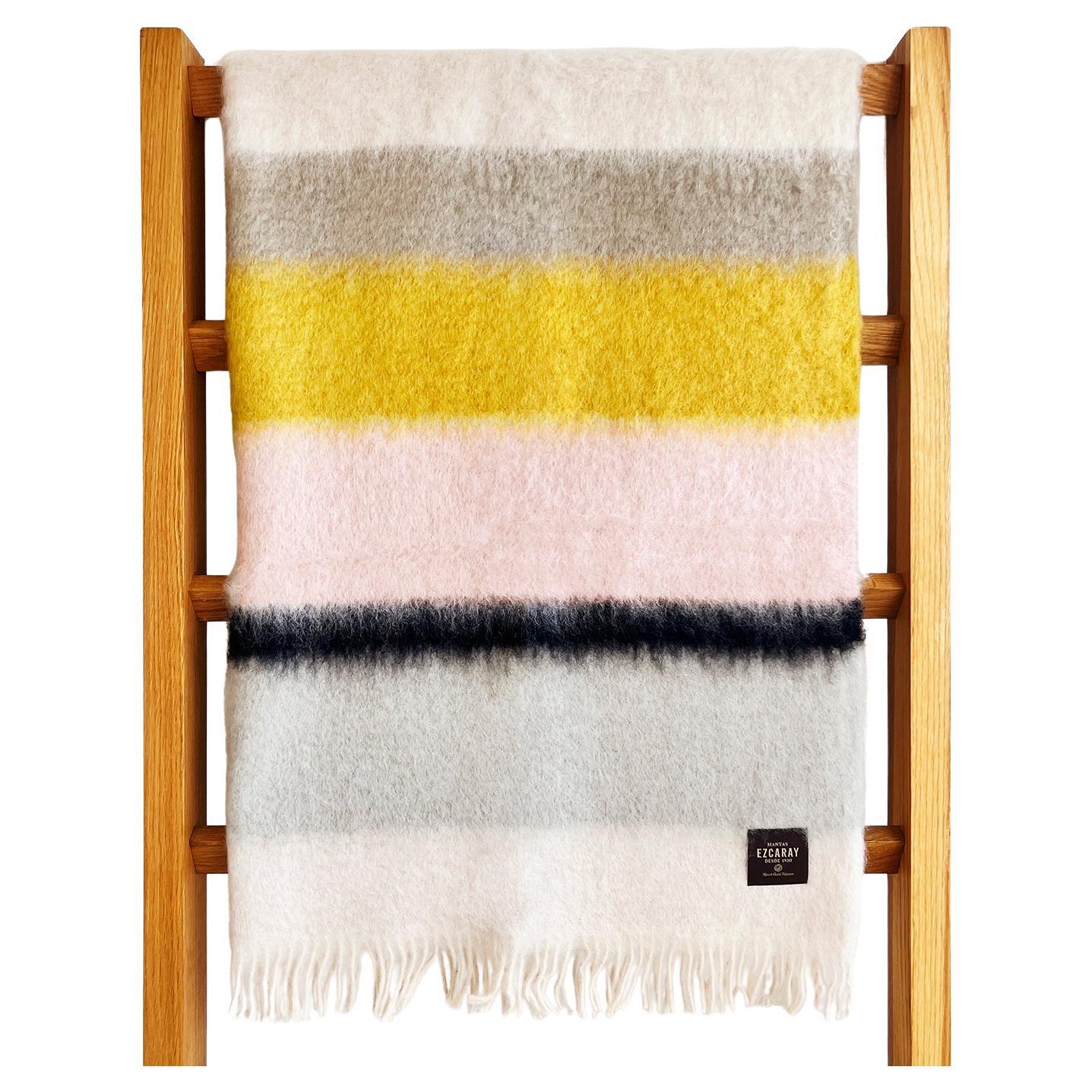 Mantas Ezcaray Color Block Fuzzy Mohair Blanket Throw For Sale