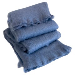 Plaid Mantas Ezcaray Dusty Blue Fuzzy Mohair Blanket Throw