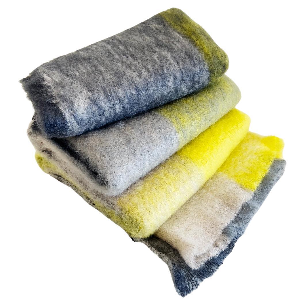 Mantas Ezcaray Gray and Yellow Checkered Fuzzy Mohair Blanket Throw For Sale