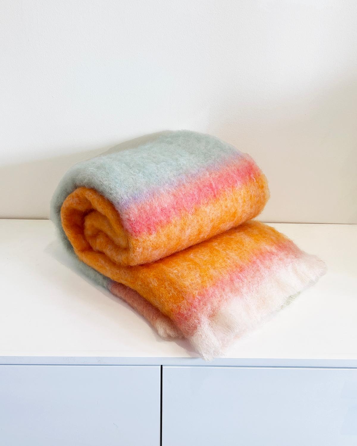 Spanish Mantas Ezcaray Rozco Sorbet Fuzzy Mohair Blanket Throw, In stock