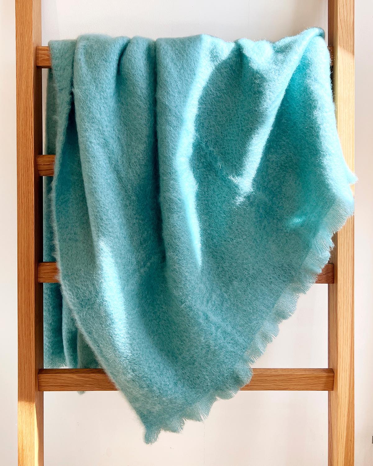 Rustic Mantas Ezcaray Tiffany Blue Fuzzy Mohair Blanket Throw For Sale