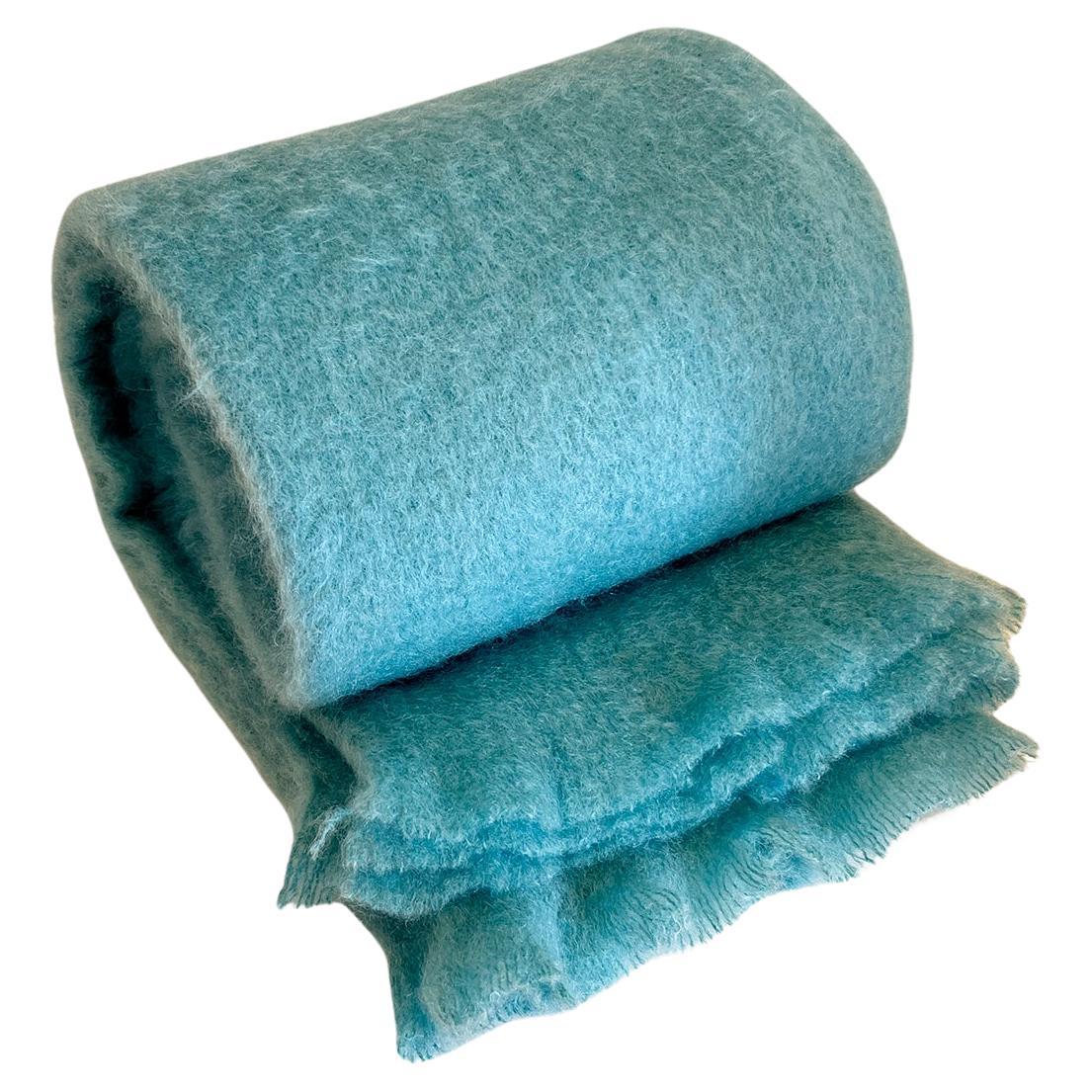 Mantas Ezcaray Tiffany Blue Fuzzy Mohair Blanket Throw