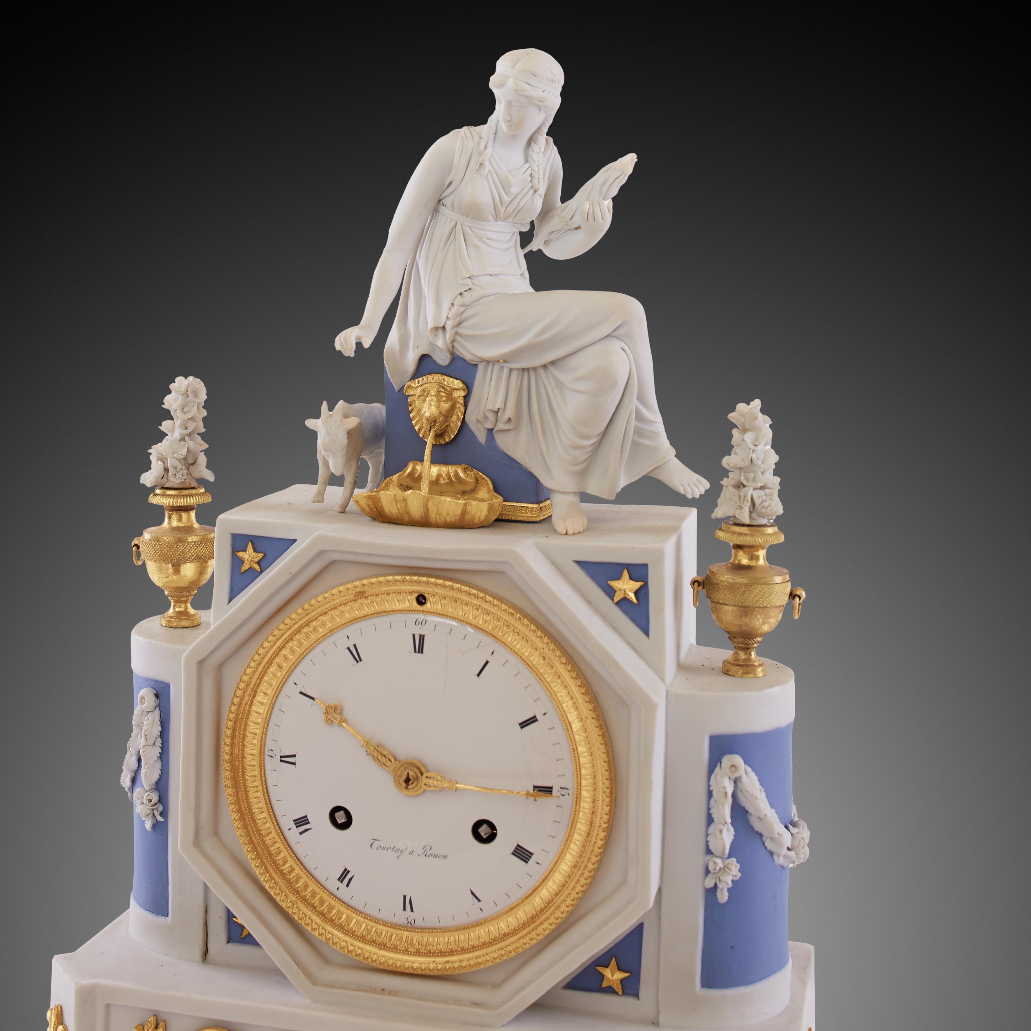 Mantel Clock 18th Century Directoire Period by Tourtay a Rouen In Excellent Condition In Warsaw, PL