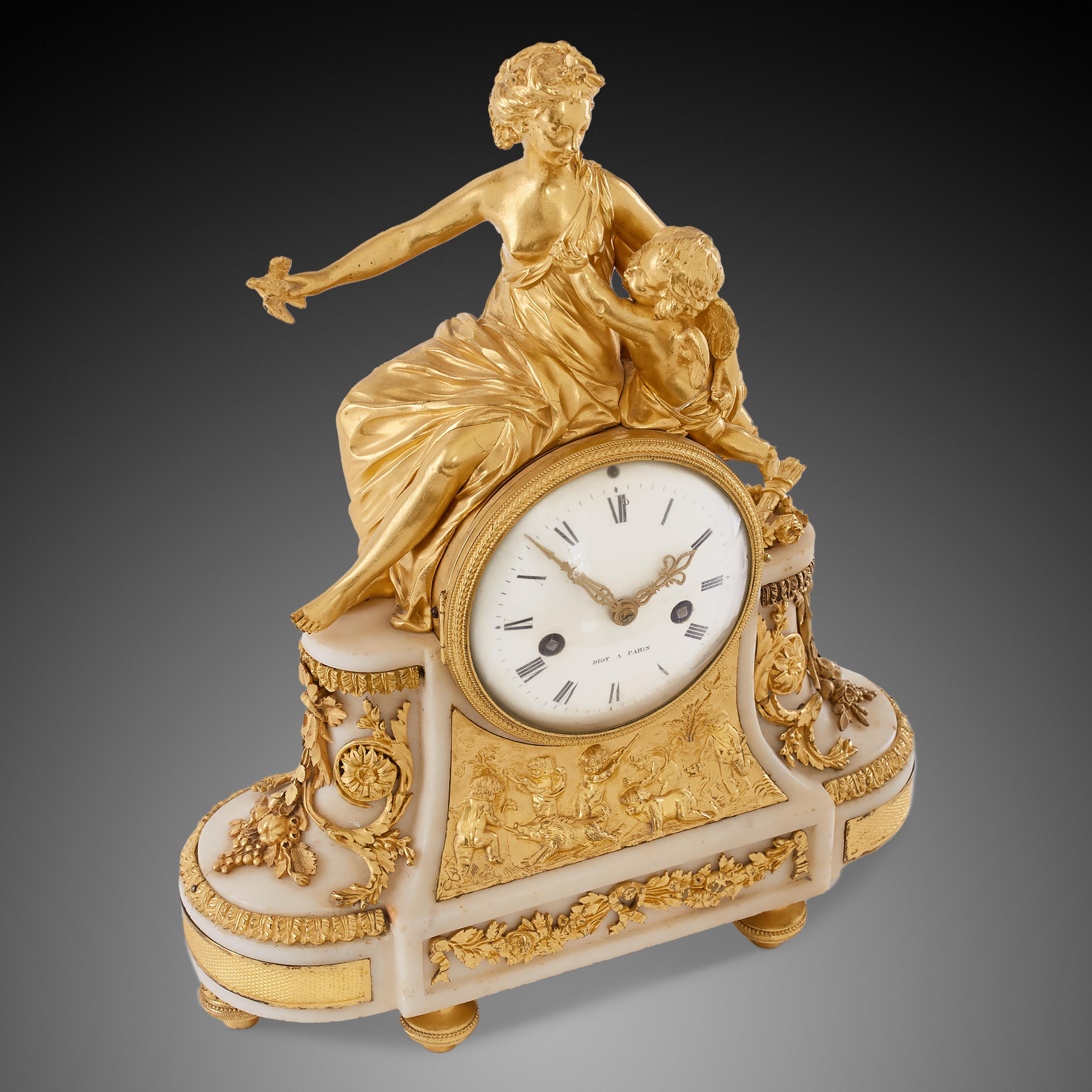 French Mantel Clock 18th Century Louis XV Period by Diot À Paris For Sale