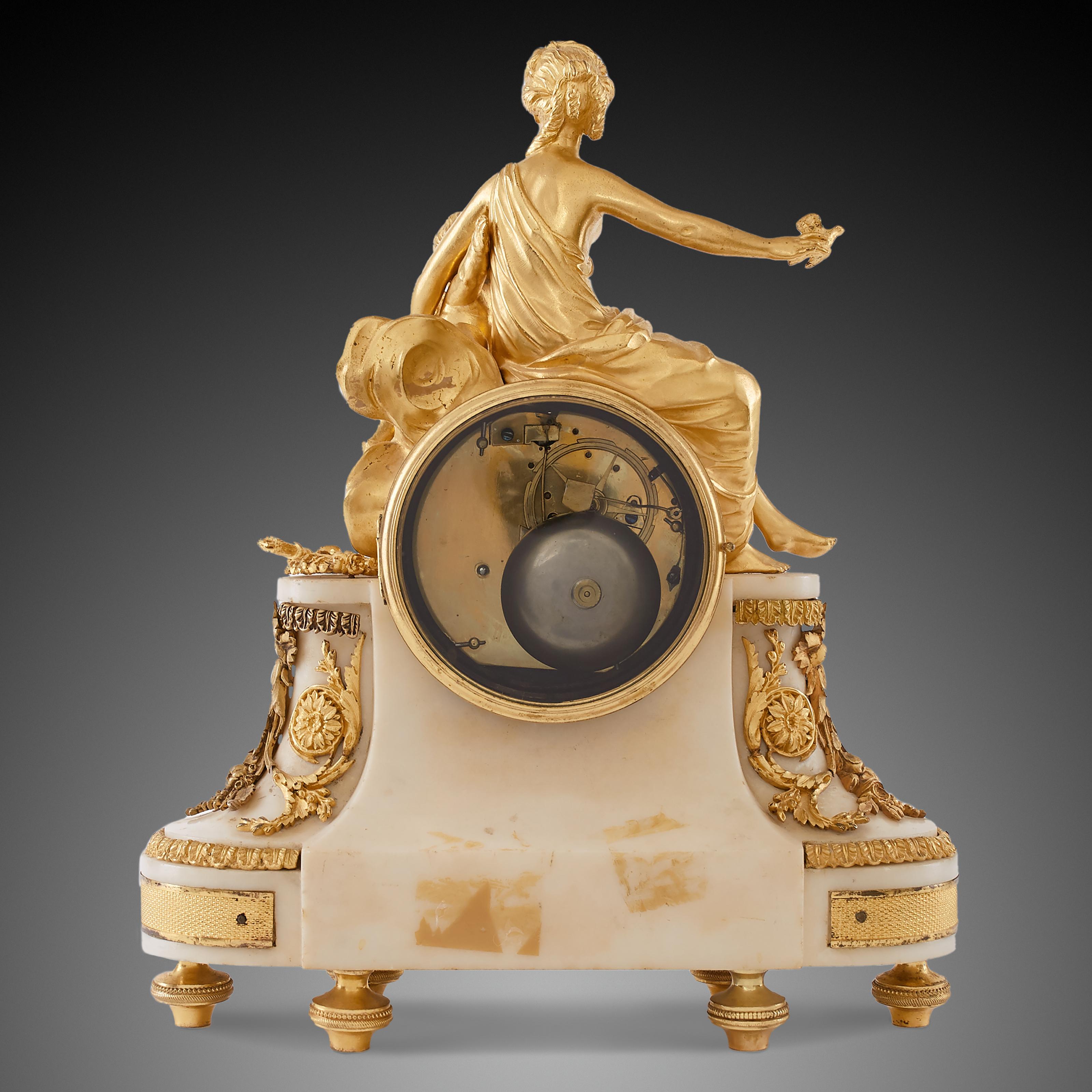 Gilt Mantel Clock 18th Century Louis XV Period by Diot À Paris For Sale