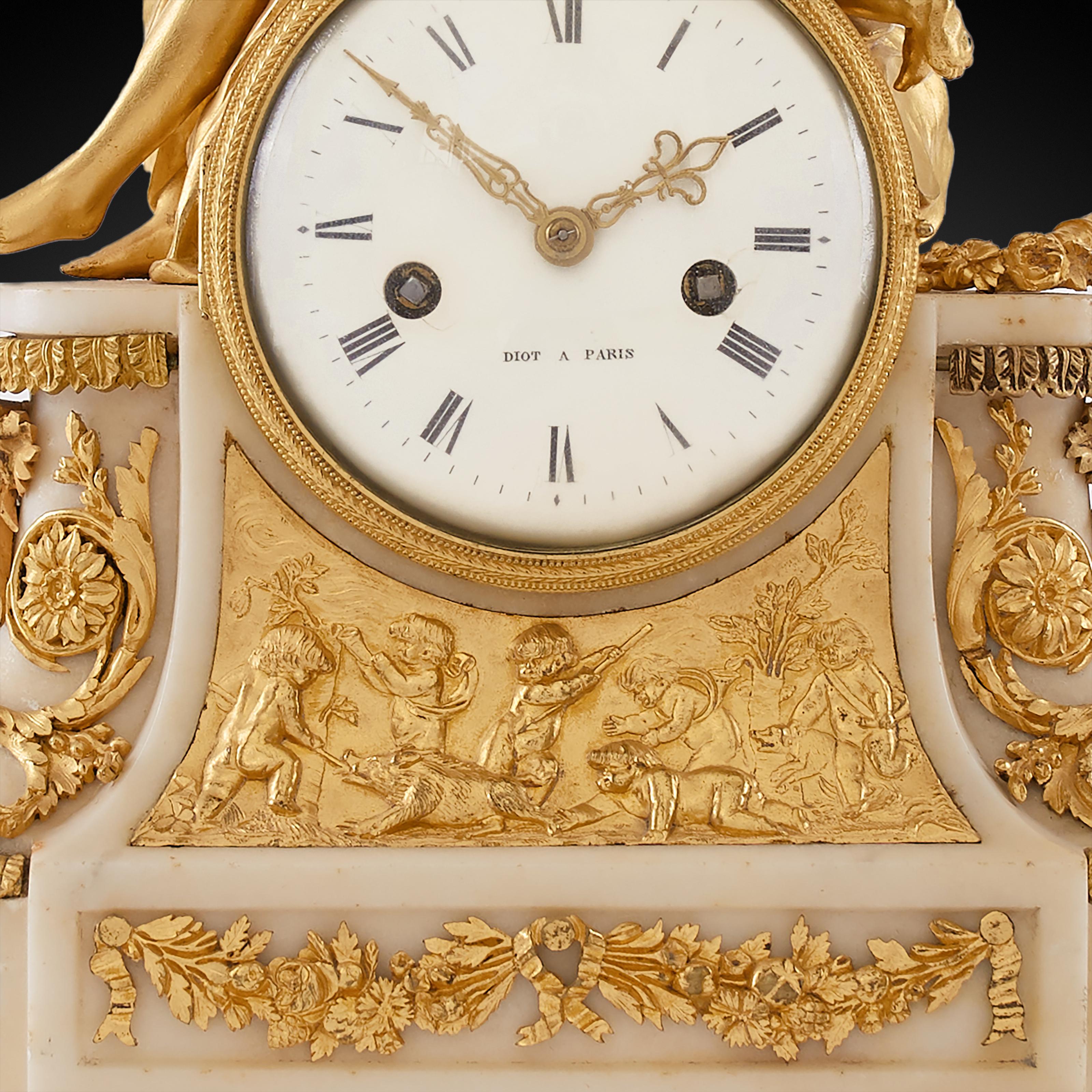 18th Century and Earlier Mantel Clock 18th Century Louis XV Period by Diot À Paris For Sale