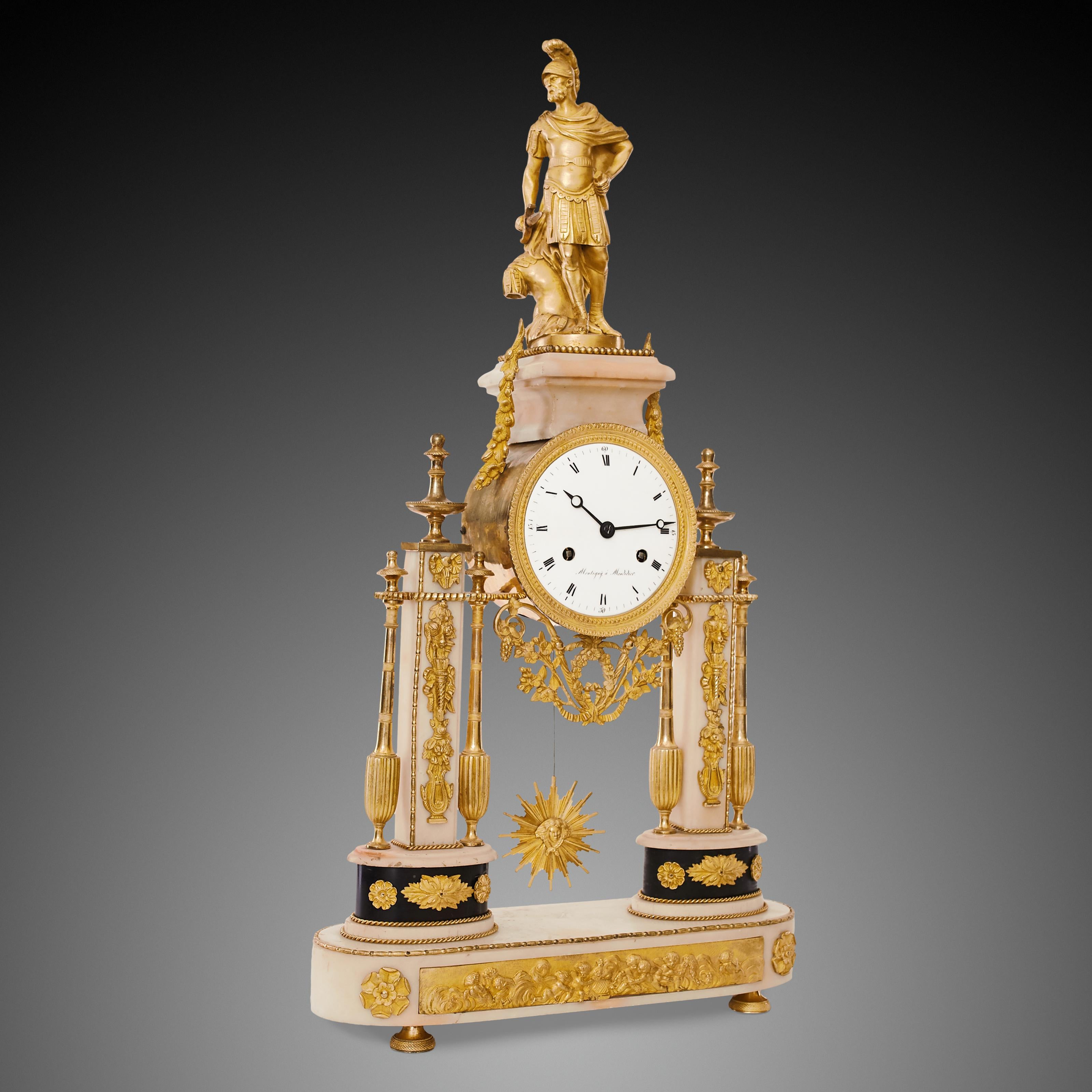 Gilt Mantel Clock 18th Century Louis XV Period by Moutiguij À Moudidier For Sale