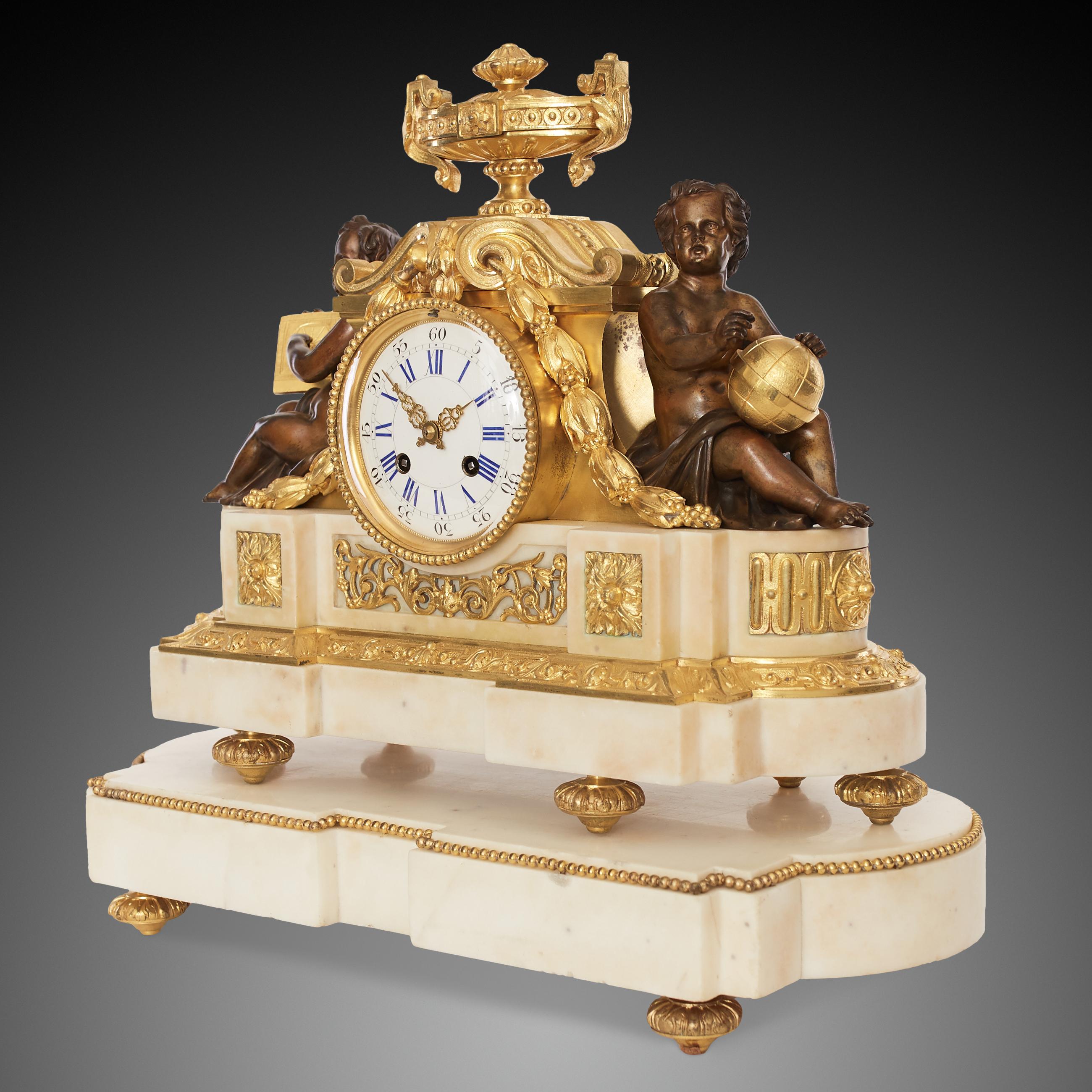 In contrast to the preceding style which was the Rococo, the Louis XVI style shows growing importance for individual parts of the whole, clarity, and harmony where hard edges and corners are avoided. Often bronze and white marble are used in