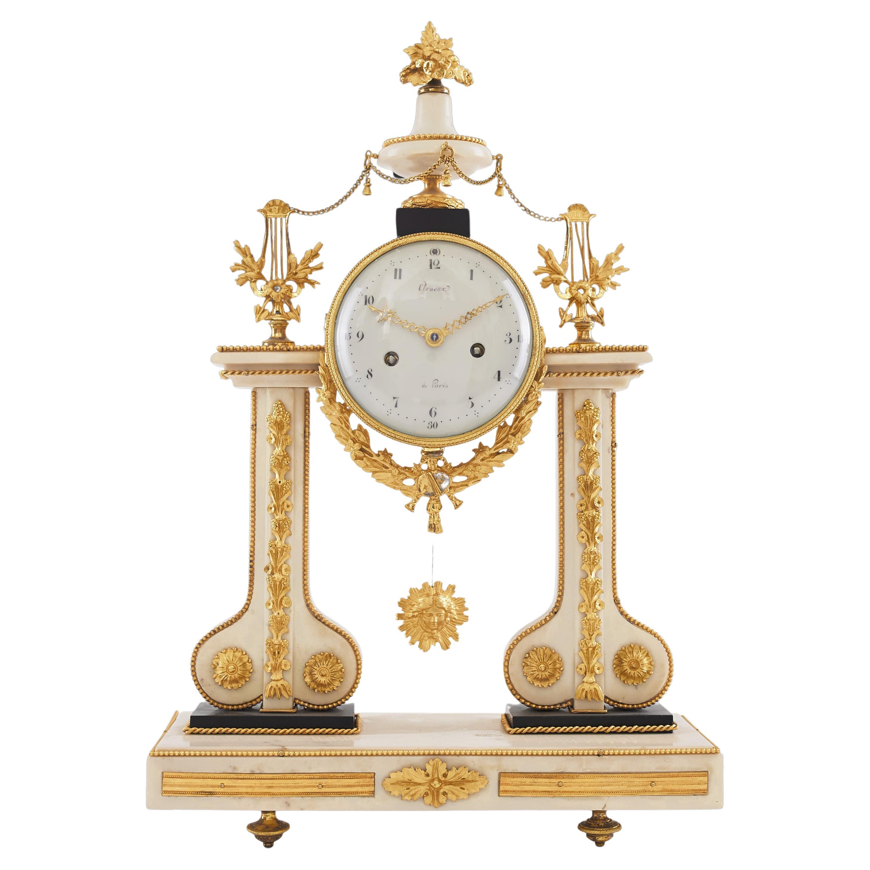 Mantel Clock 18th Century Louis XVI Period by Arnoux À Paris For Sale