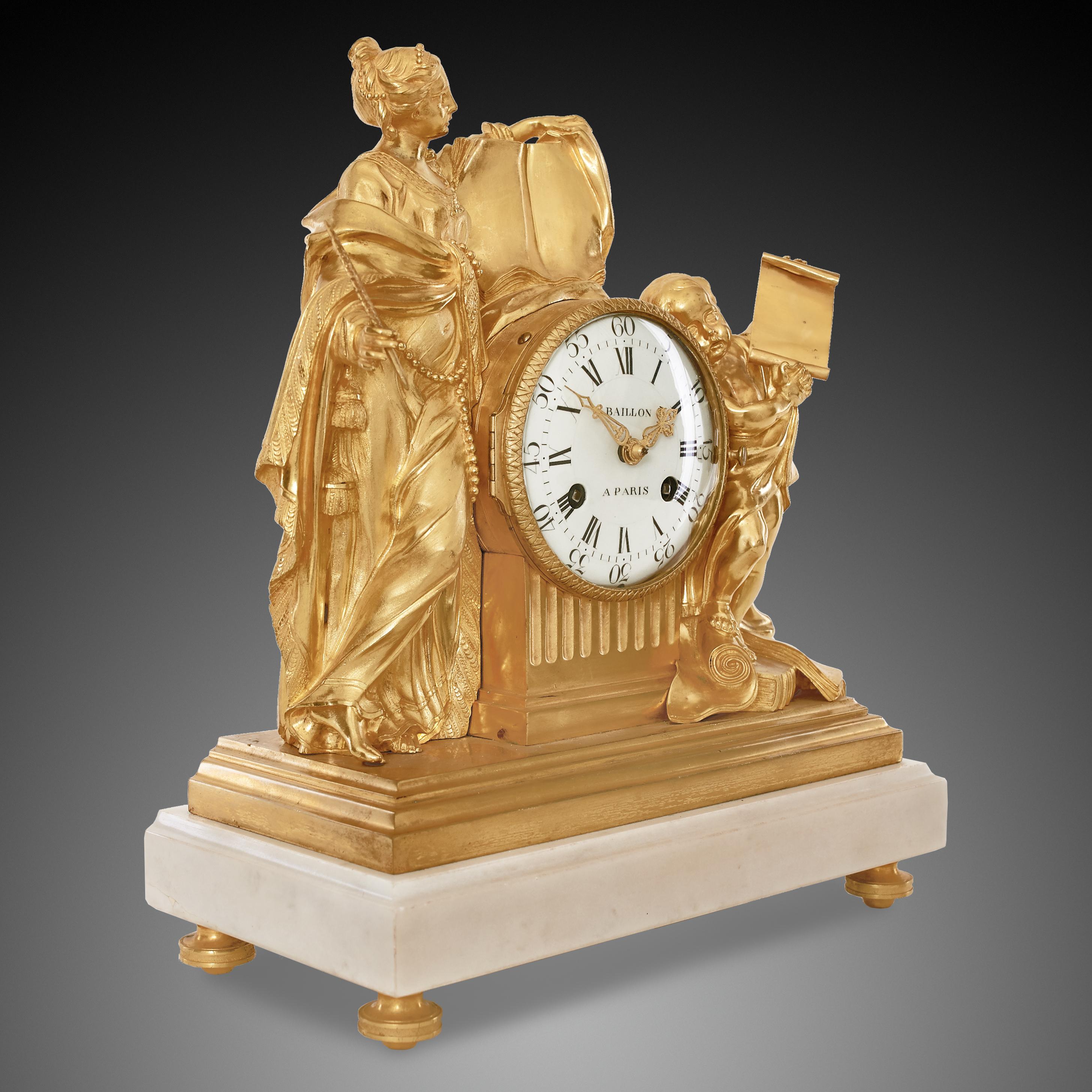 French Mantel Clock 18th Century Louis XVI Period by Baillon À Paris For Sale