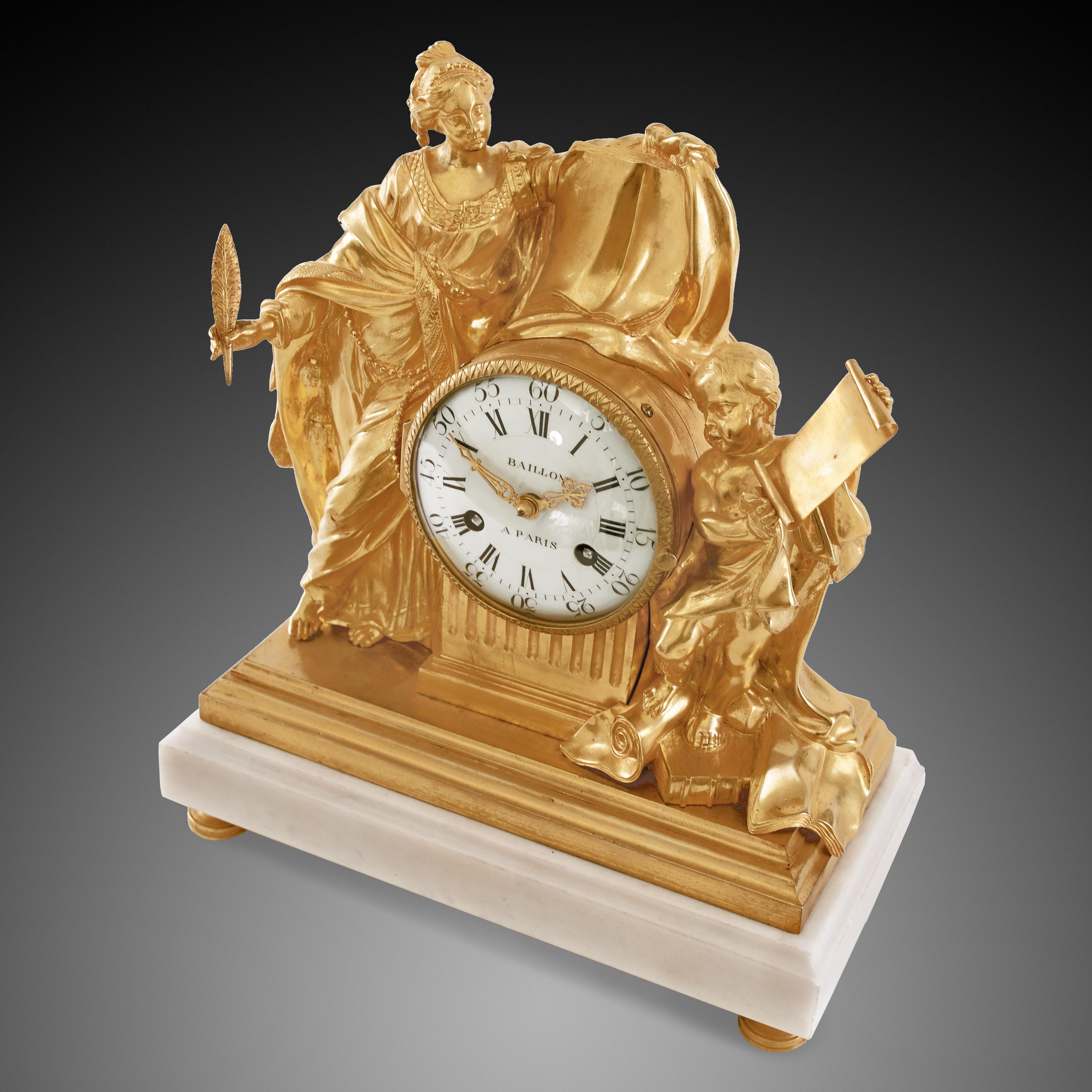 Gilt Mantel Clock 18th Century Louis XVI Period by Baillon À Paris For Sale
