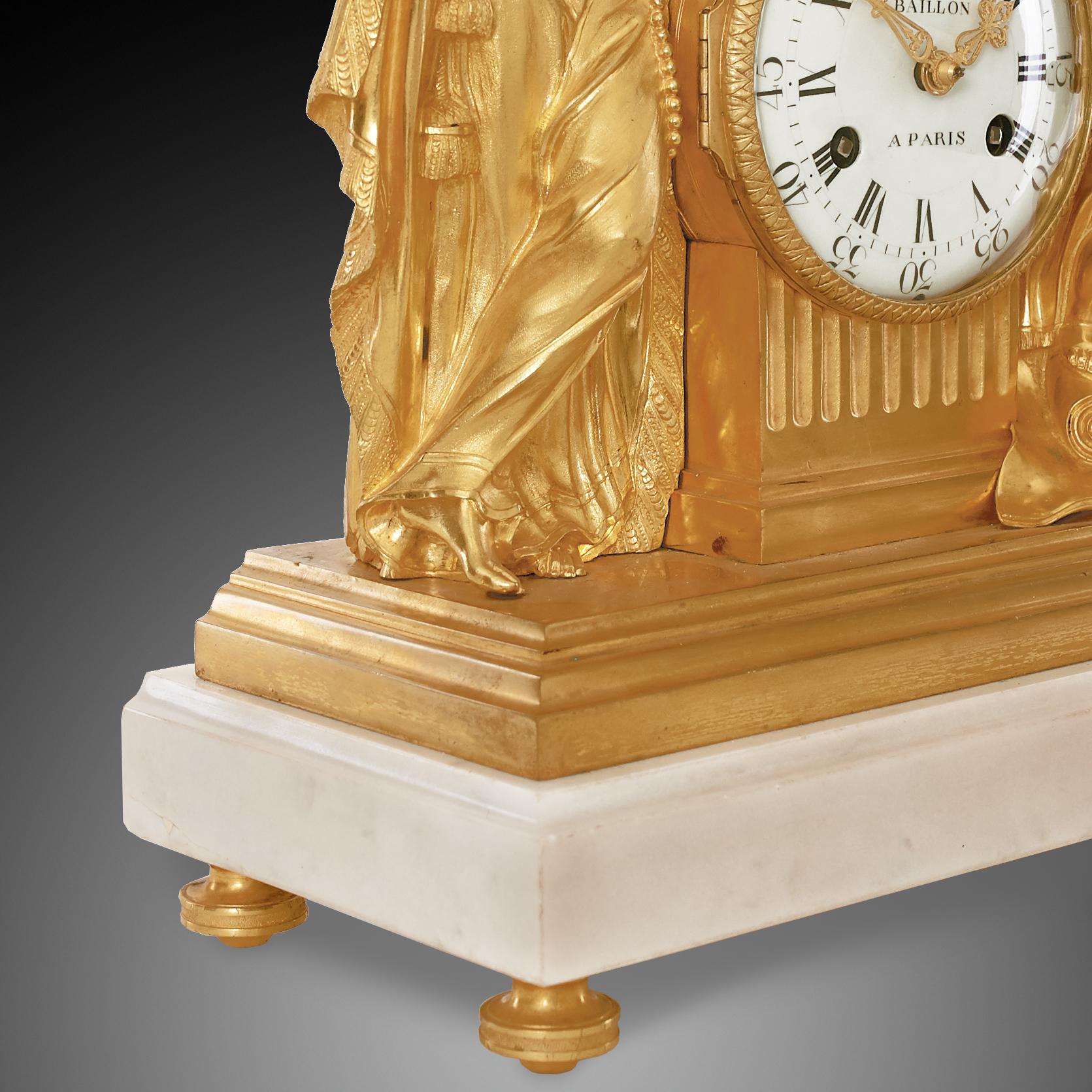 Bronze Mantel Clock 18th Century Louis XVI Period by Baillon À Paris For Sale